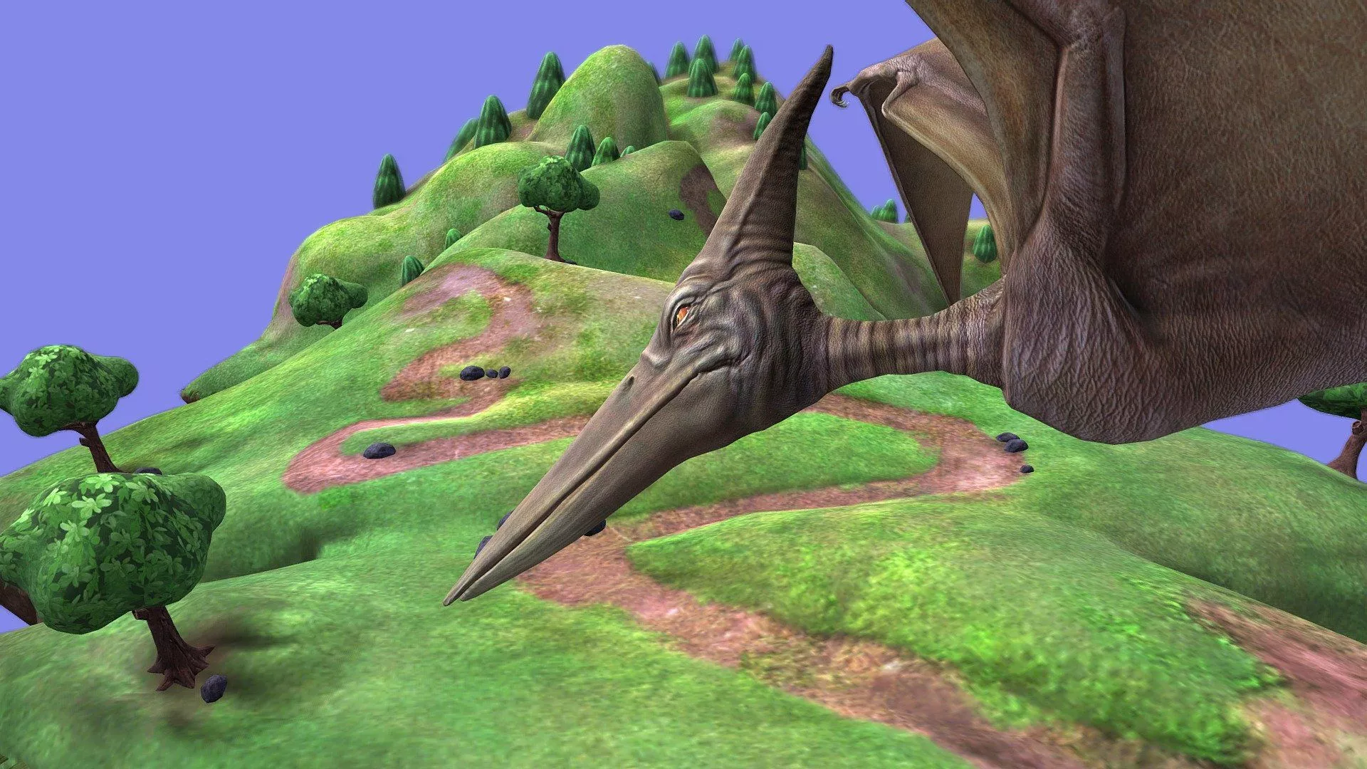 Flying Pterodactyl Dinosaur Soars Over