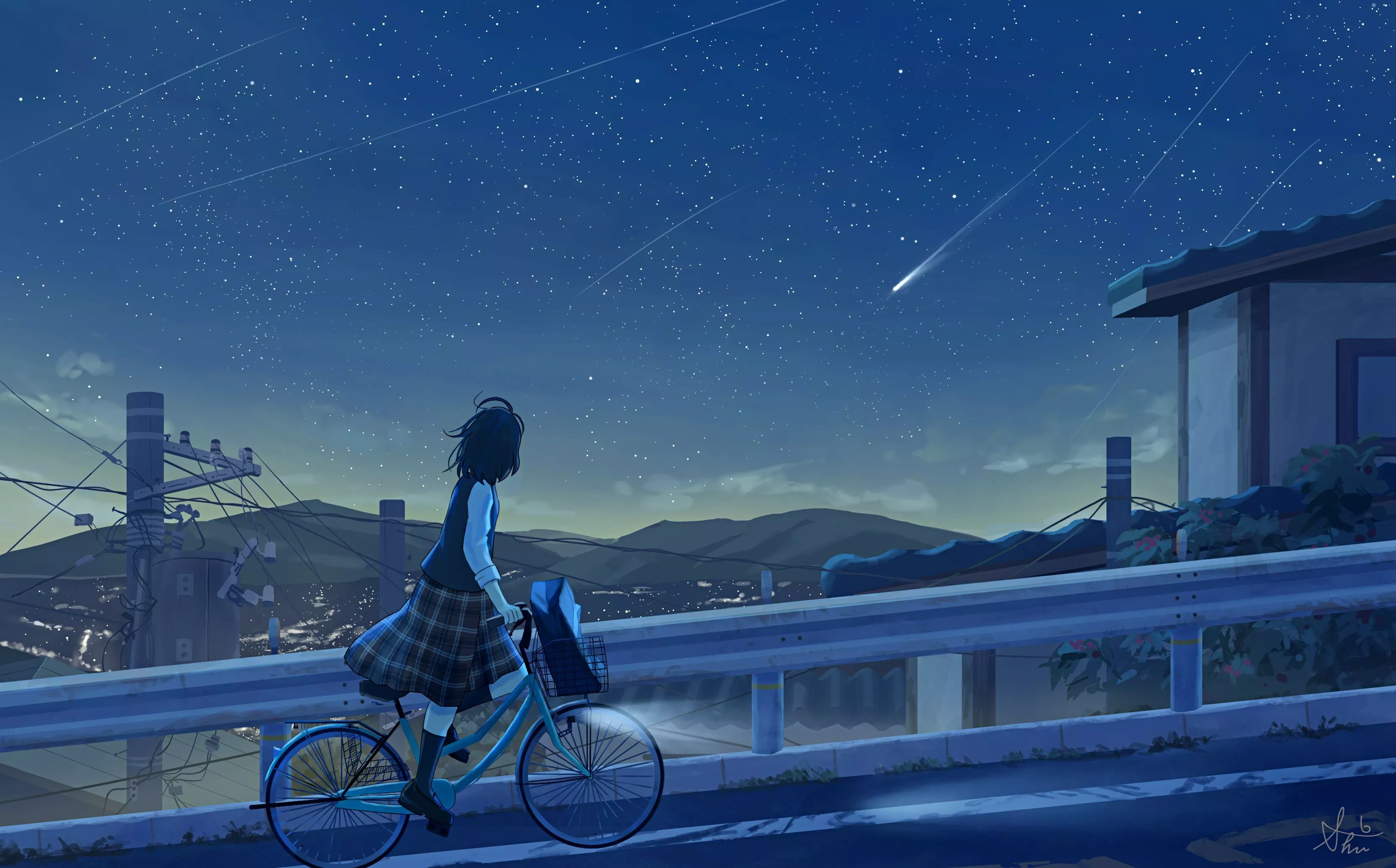 Download Bike Starry Sky Anime Sky Sky