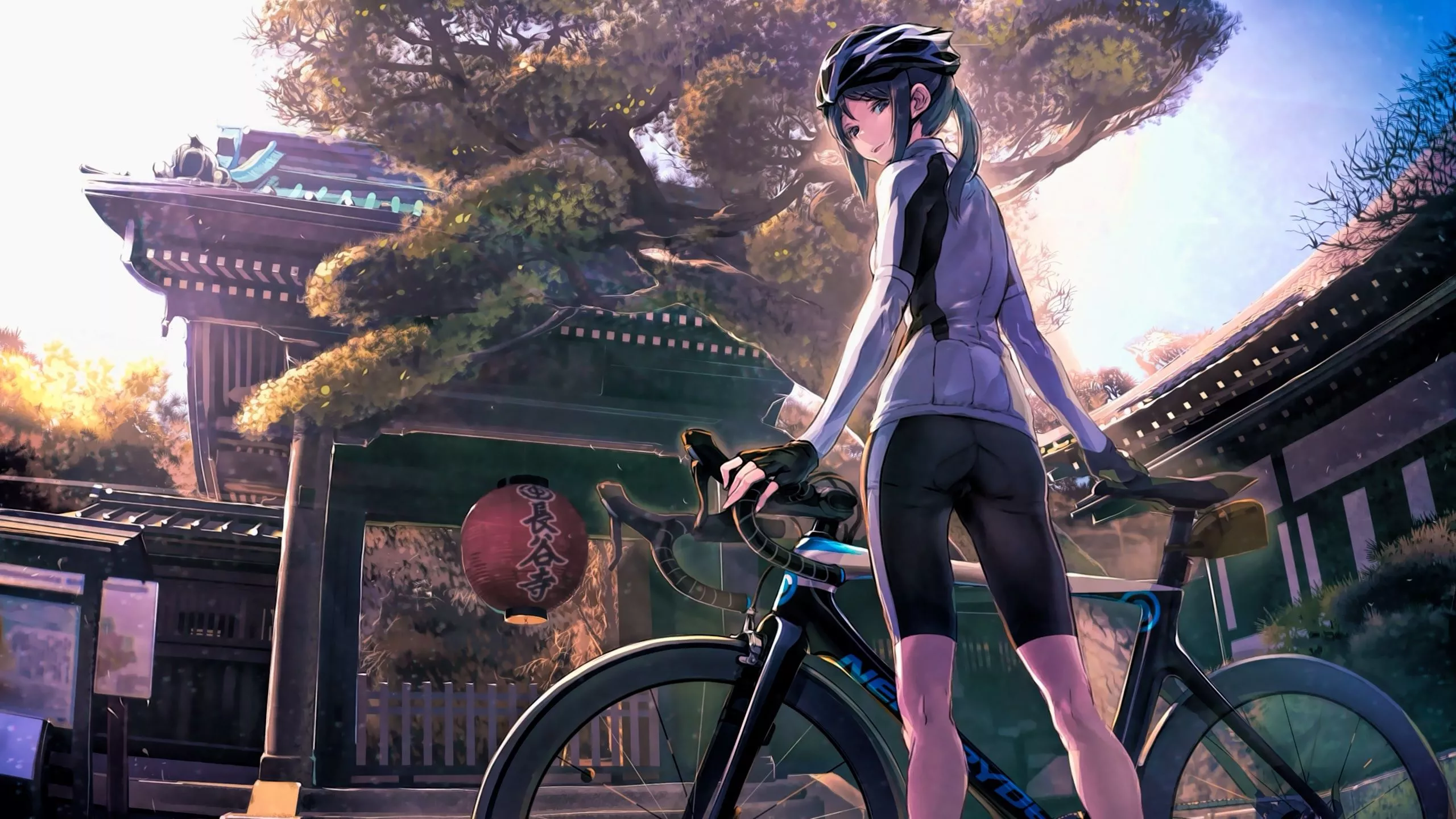 Wallpaper girl, anime, bike for mobile
