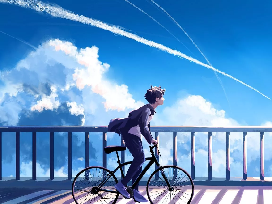 wallpaper 1152x864 guy, bike, alone