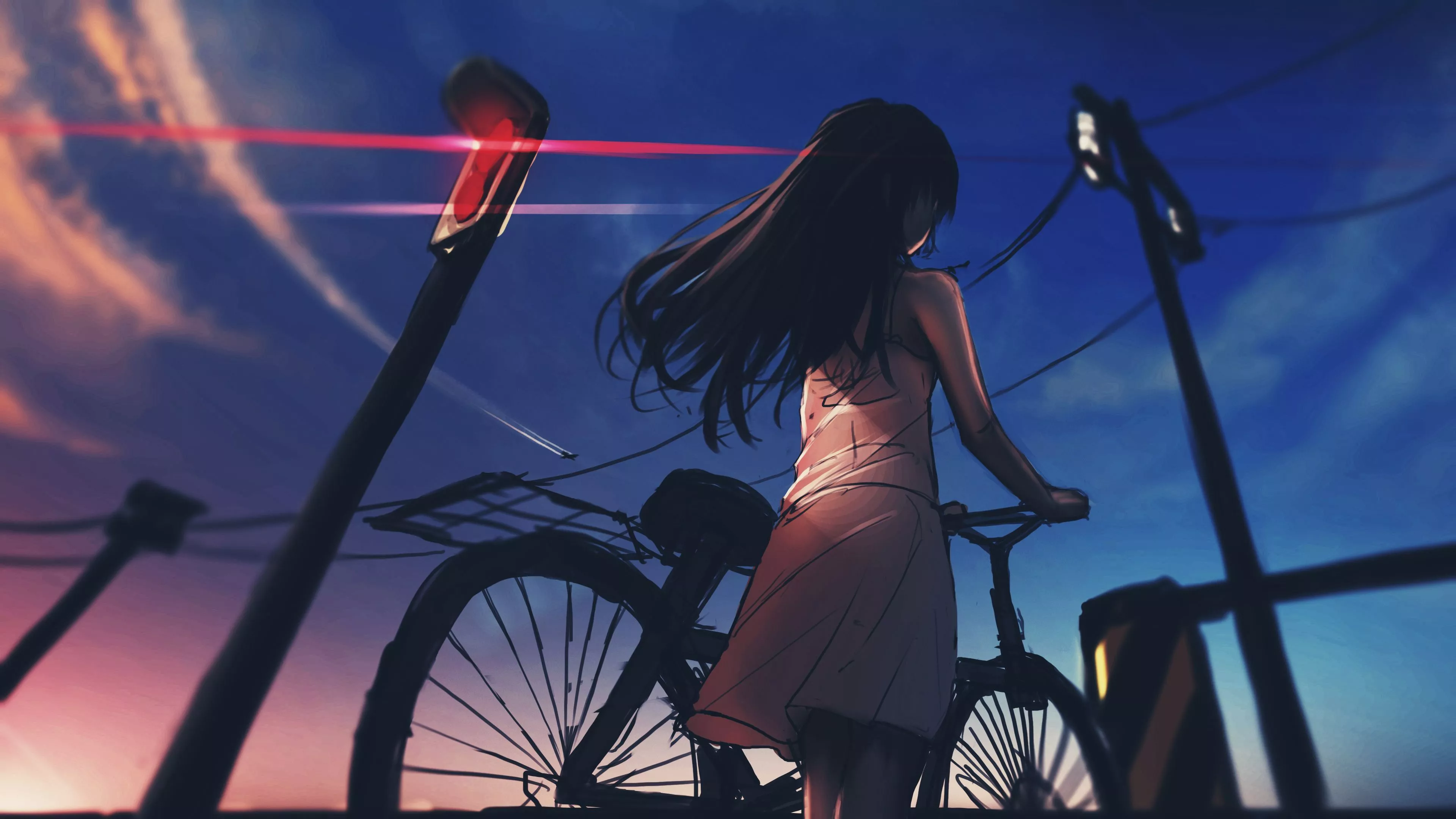 Girl Bicycle Twilight Blue Sky
