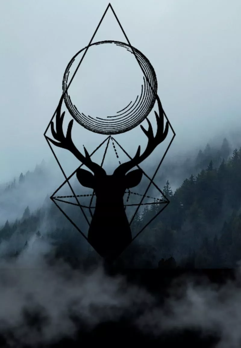 Misty deer, black, deer design, forest