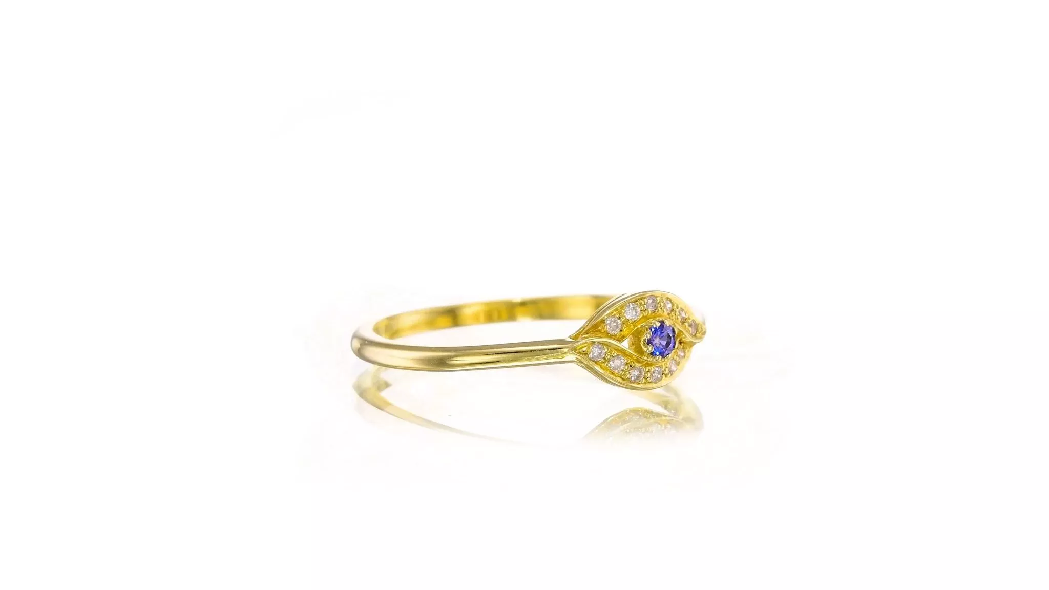 14k Yellow Gold Evil Eye Diamond Ring