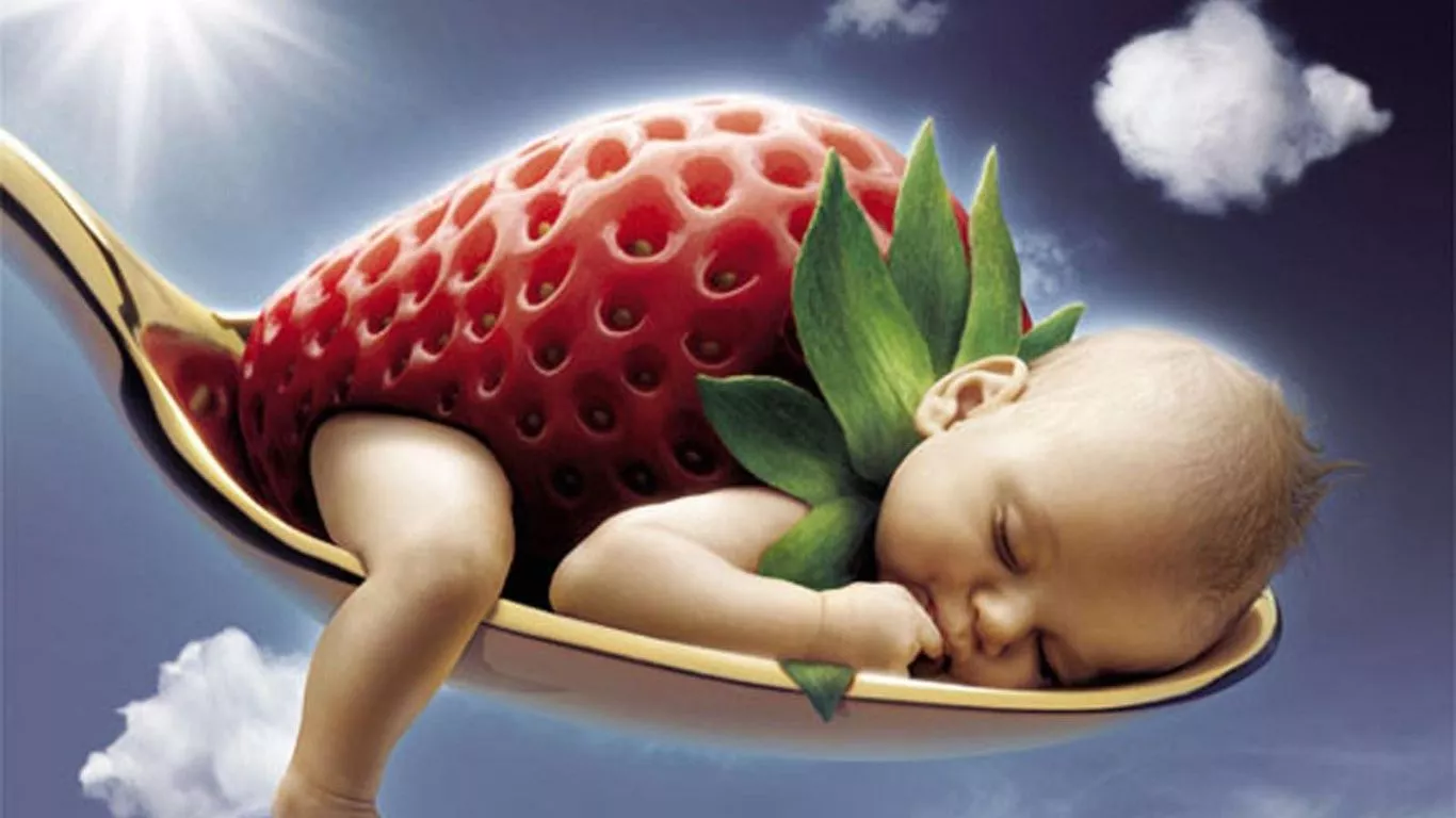 Baby Strawberry Funny 1366x768, Free