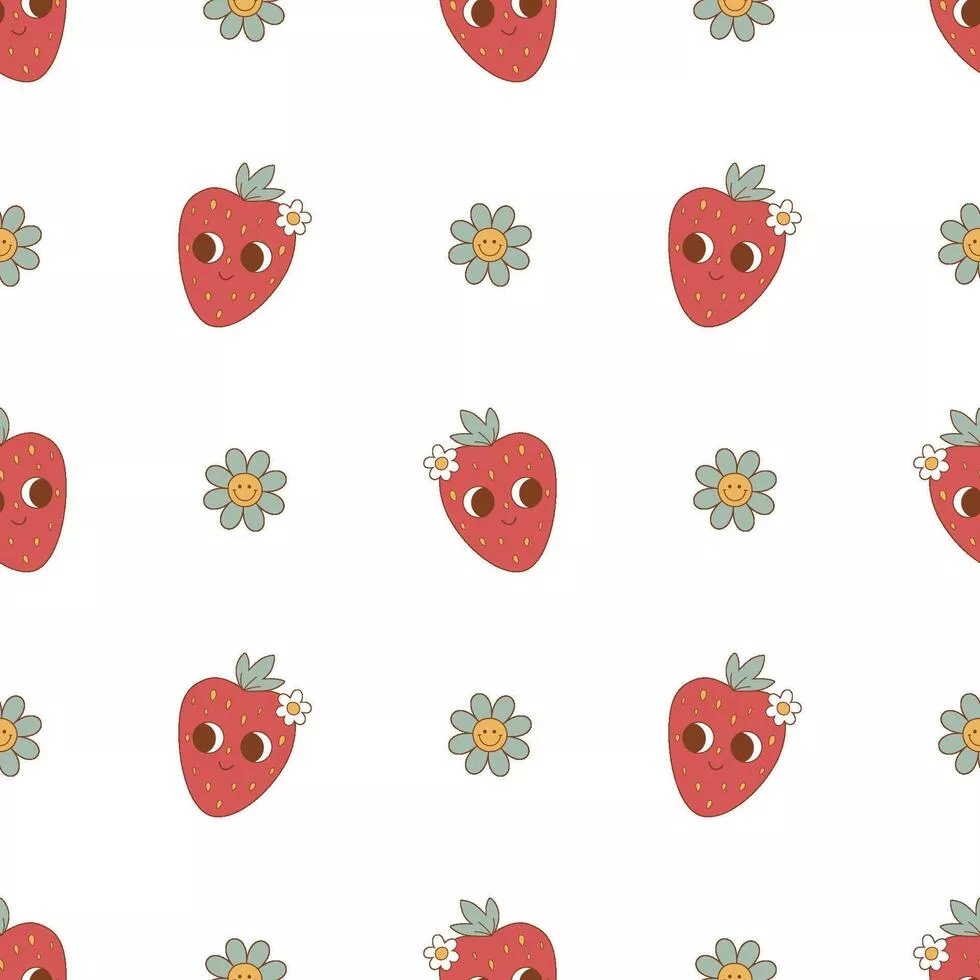 Red groovy retro strawberry seamless