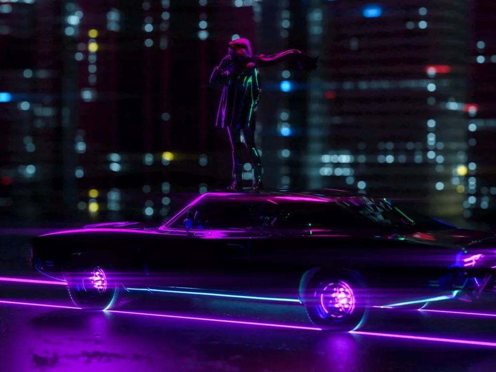 Wallpaper girl standing on car, light