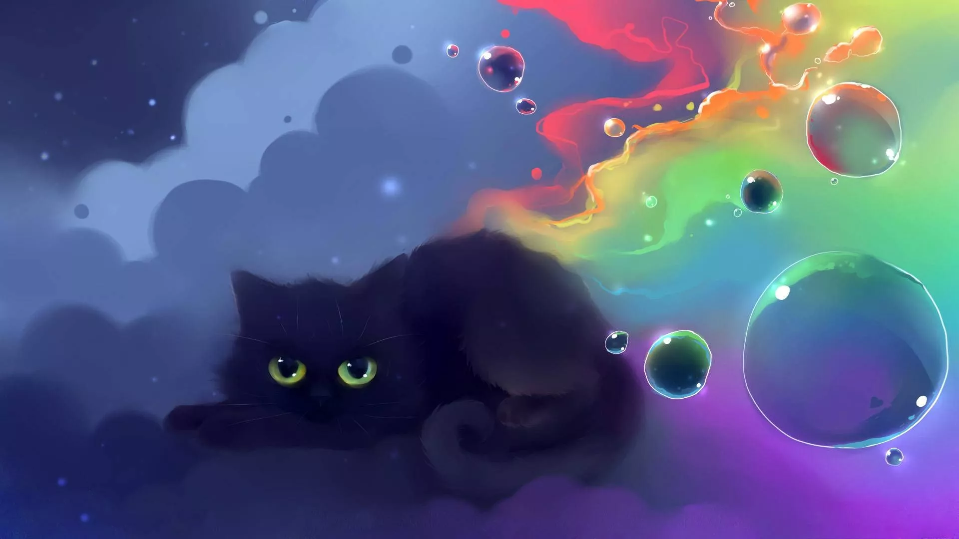 Kawaii Cat Colorful Clouds Wallpaper