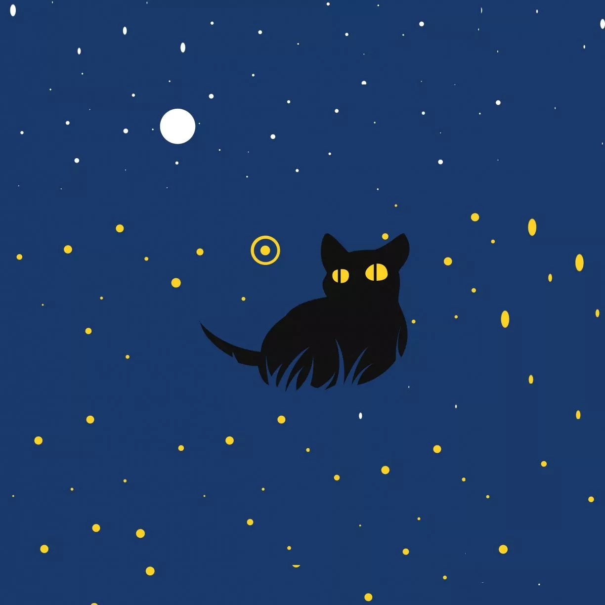 Wallpaper cute, black cat, minimal art