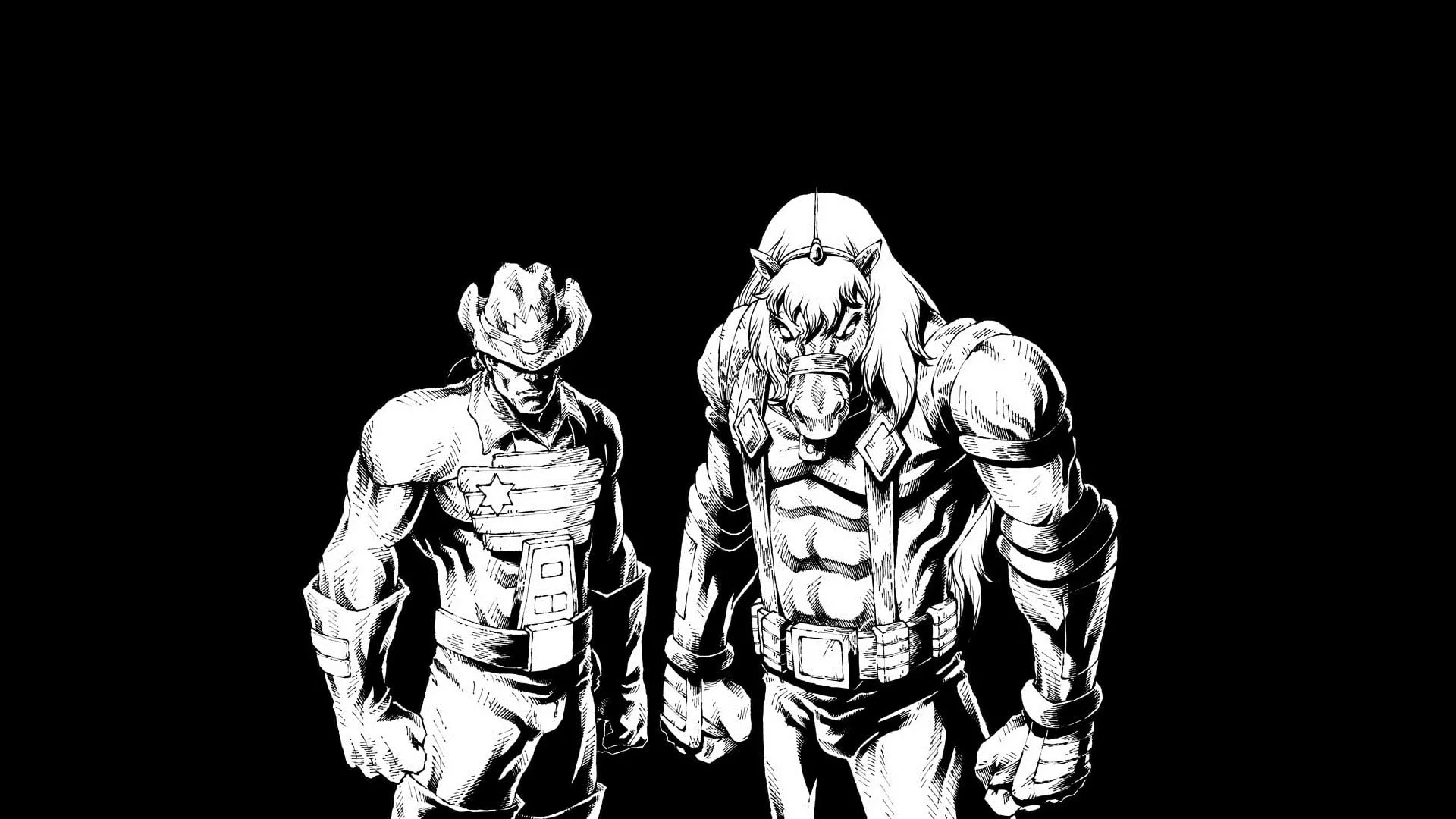 Two man and beast illustration, movies