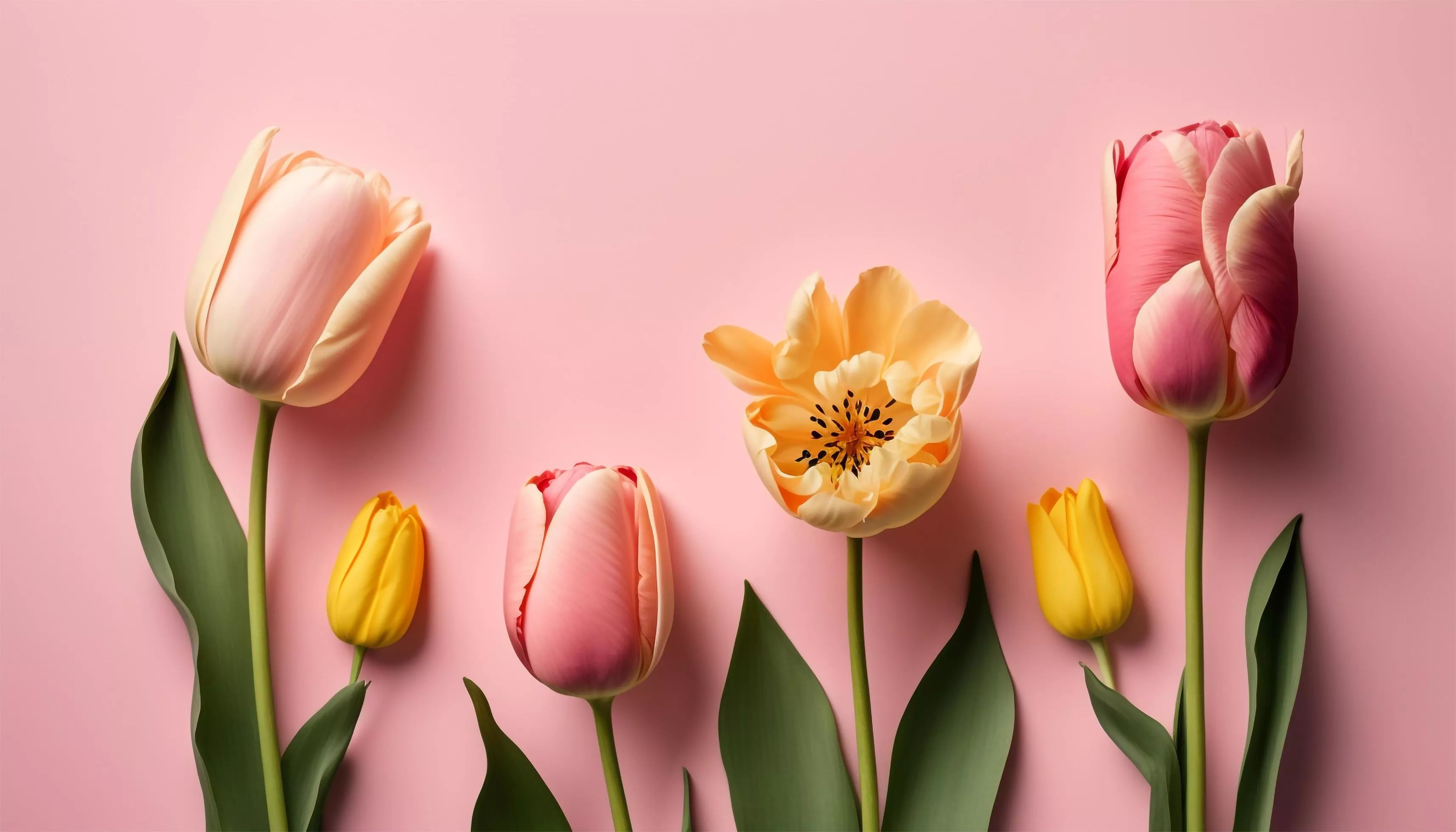 Spring tulip flowers on pink background