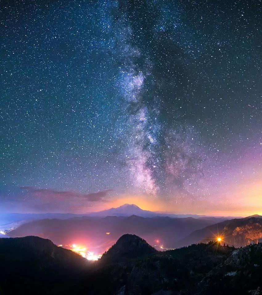 Nebula, Stars, Lights, Mountain
