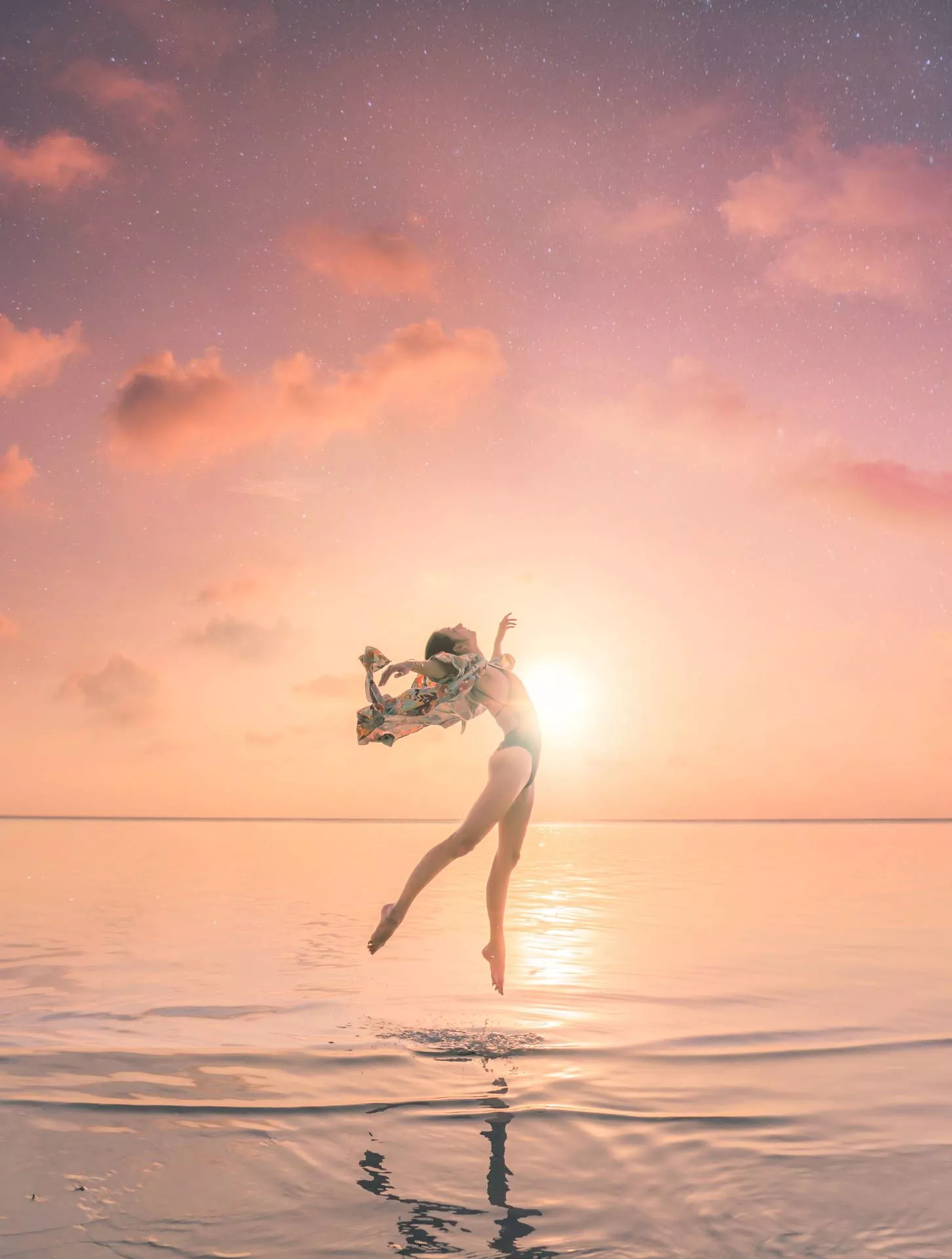 Gymnastics Dance In Ocean Sunset