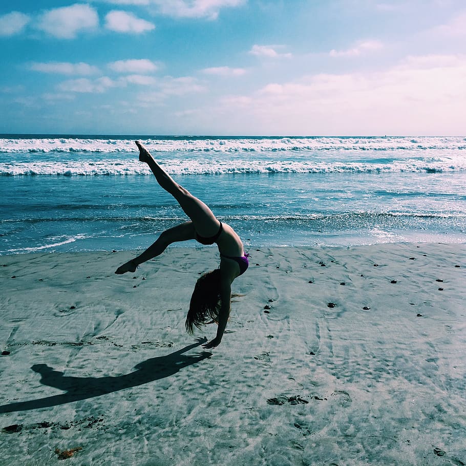 HD wallpaper: gymnastics, beach, ocean