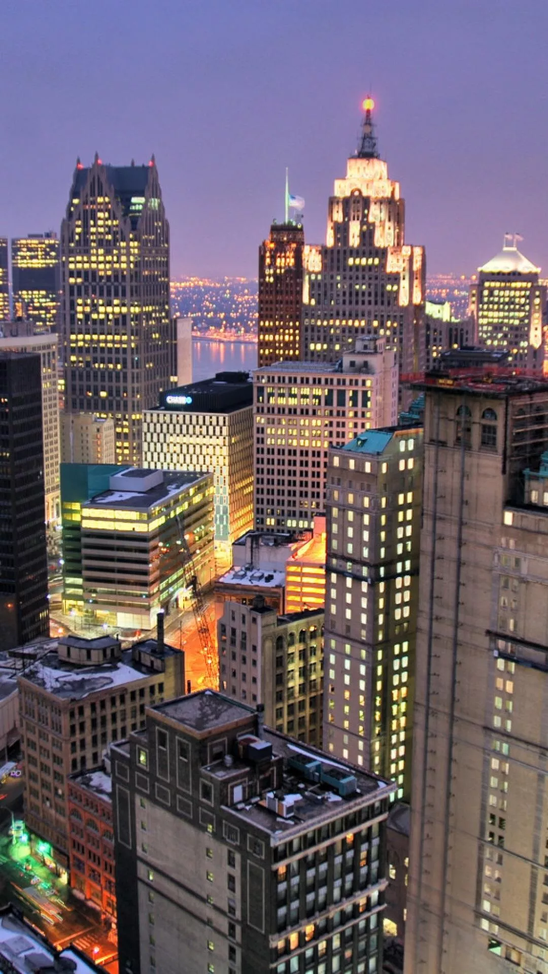 City Lights At Night Detroit City