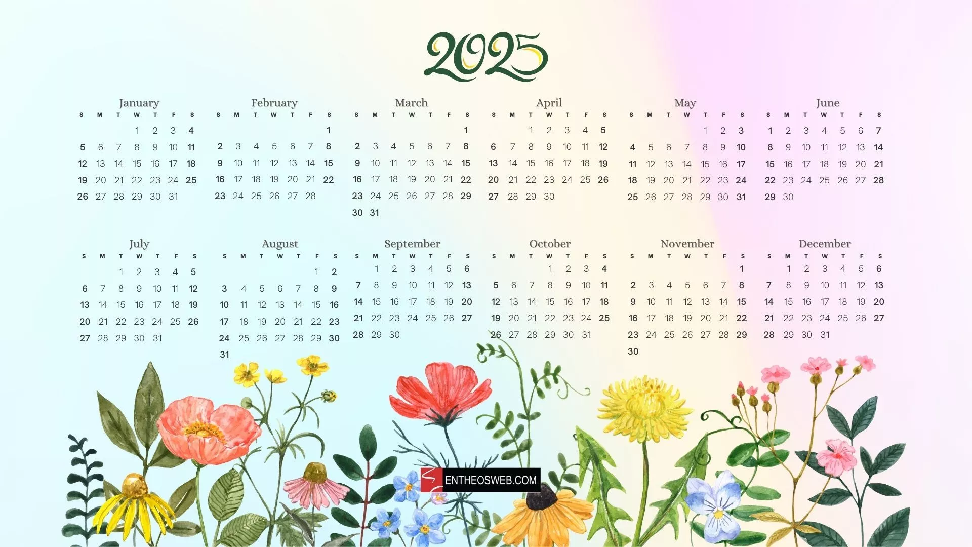 2025 Calendar Wallpaper & PDF