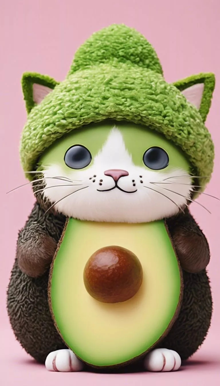 Cute avocado with a kawaii cat hat
