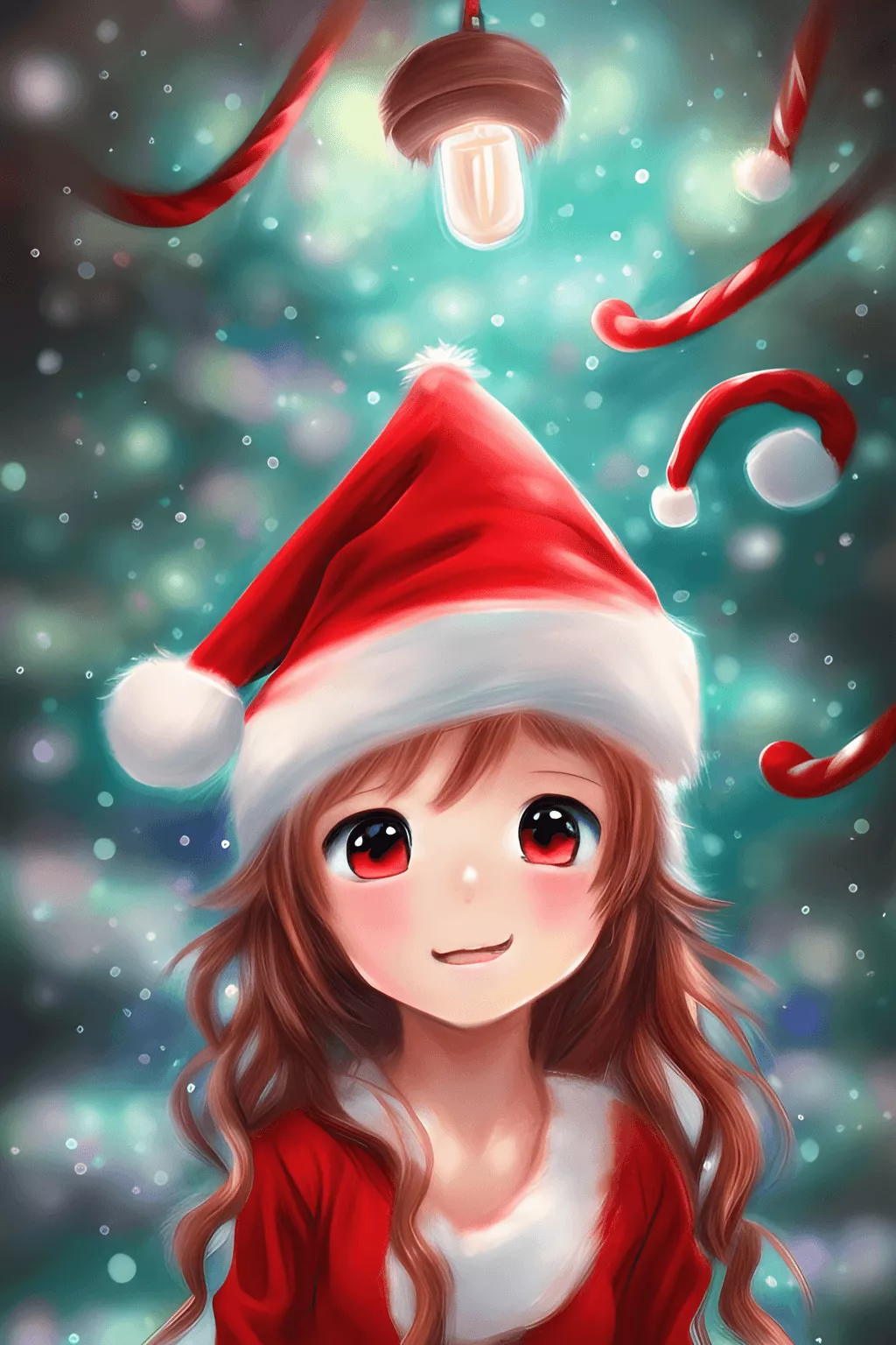 Anime Girl with Santa Hat Portrait