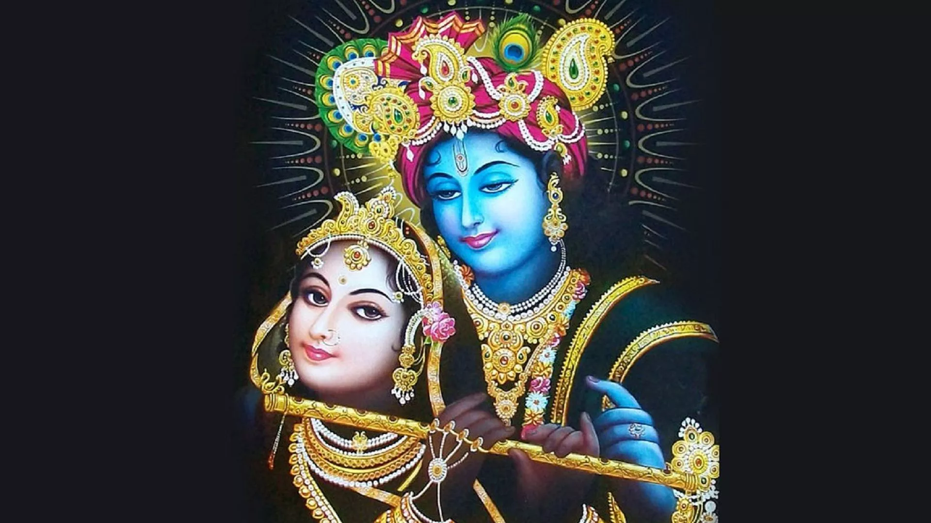 Krishna And Radha In Black Background