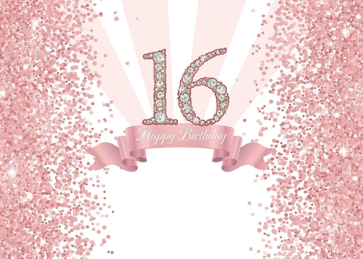 Sweet 16 Backdrop for Girls Pink 16th