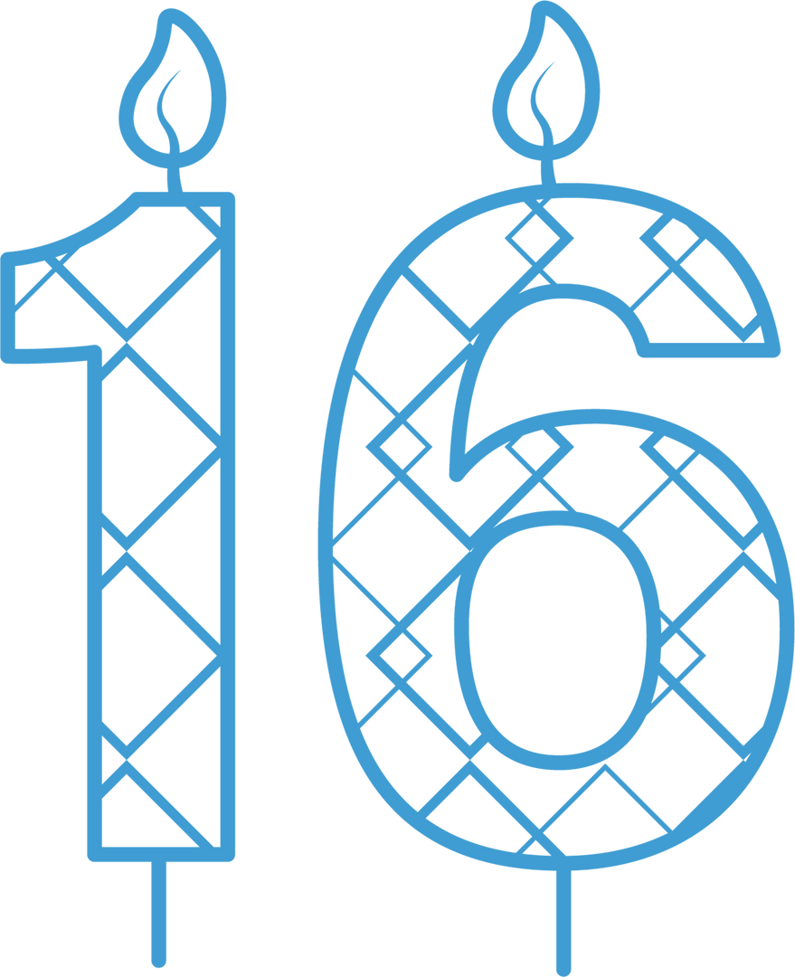 Transparent Blue 16th Birthday Candle