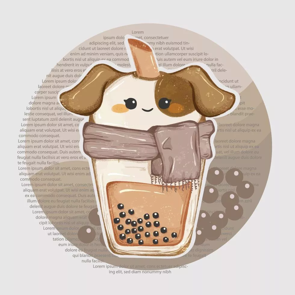 Cute Dog Boba Milktea wearing Scarf