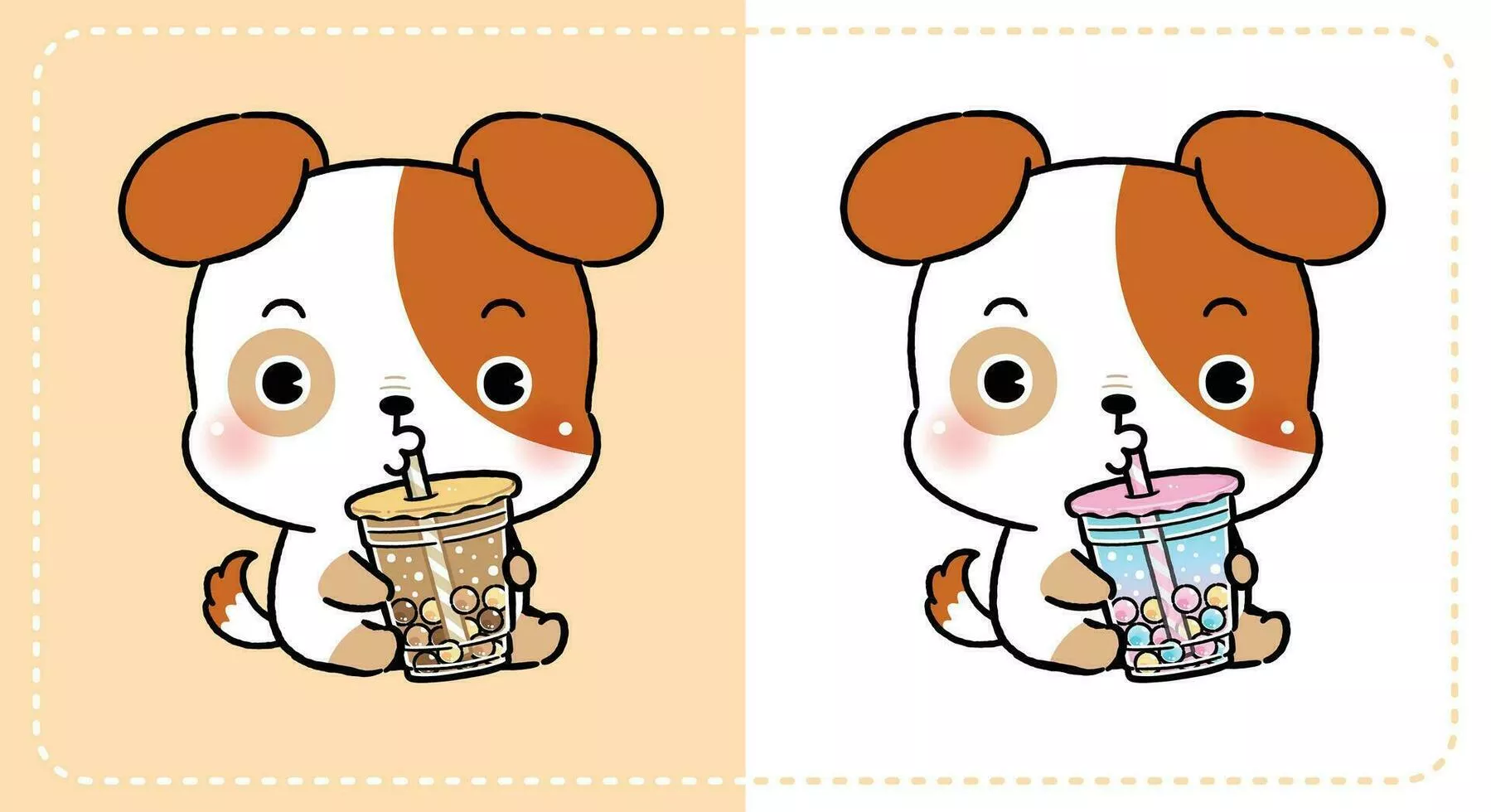 Cute Little Dog Eating Boba Milk Tea