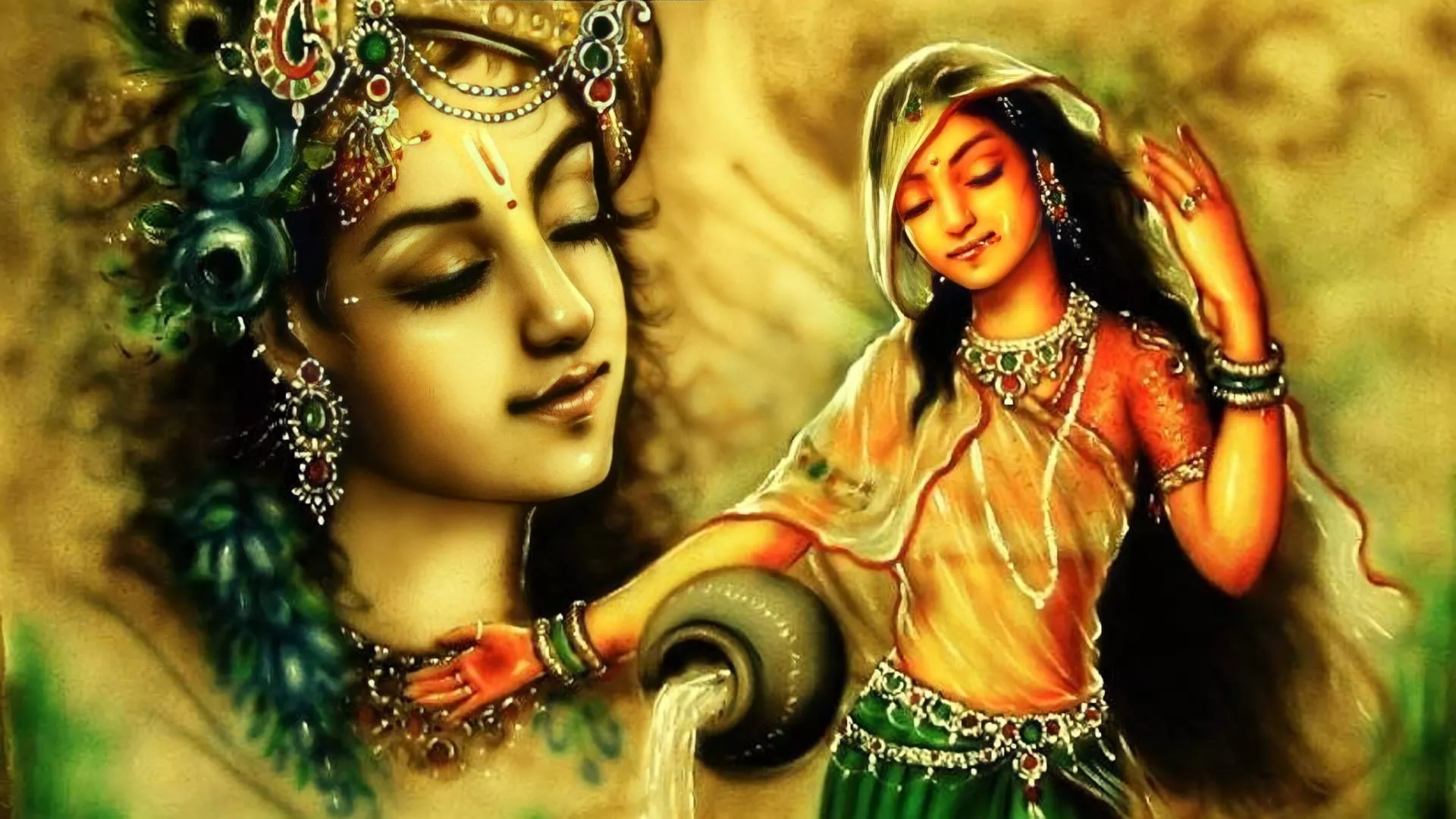 Radha Krishna 3D Eyes Closed Wallpaper
