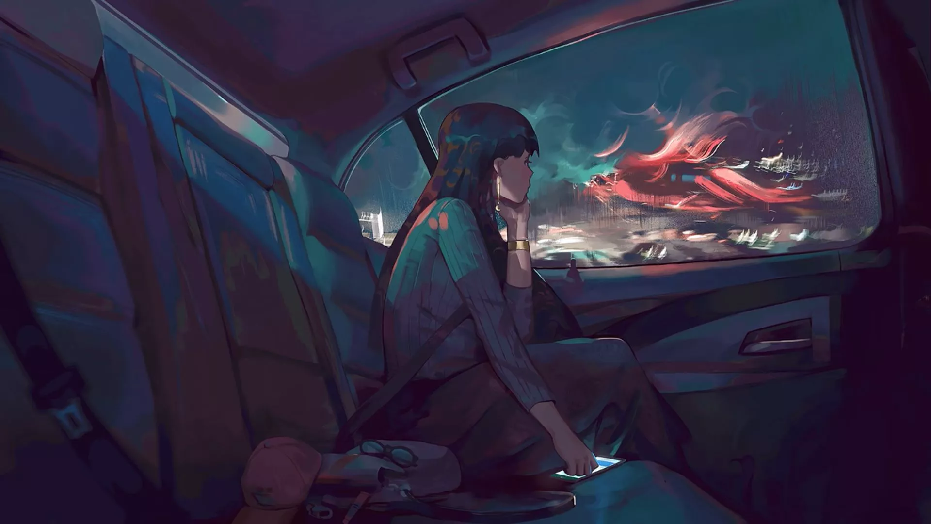 HD desktop wallpaper: Anime, Car, Girl