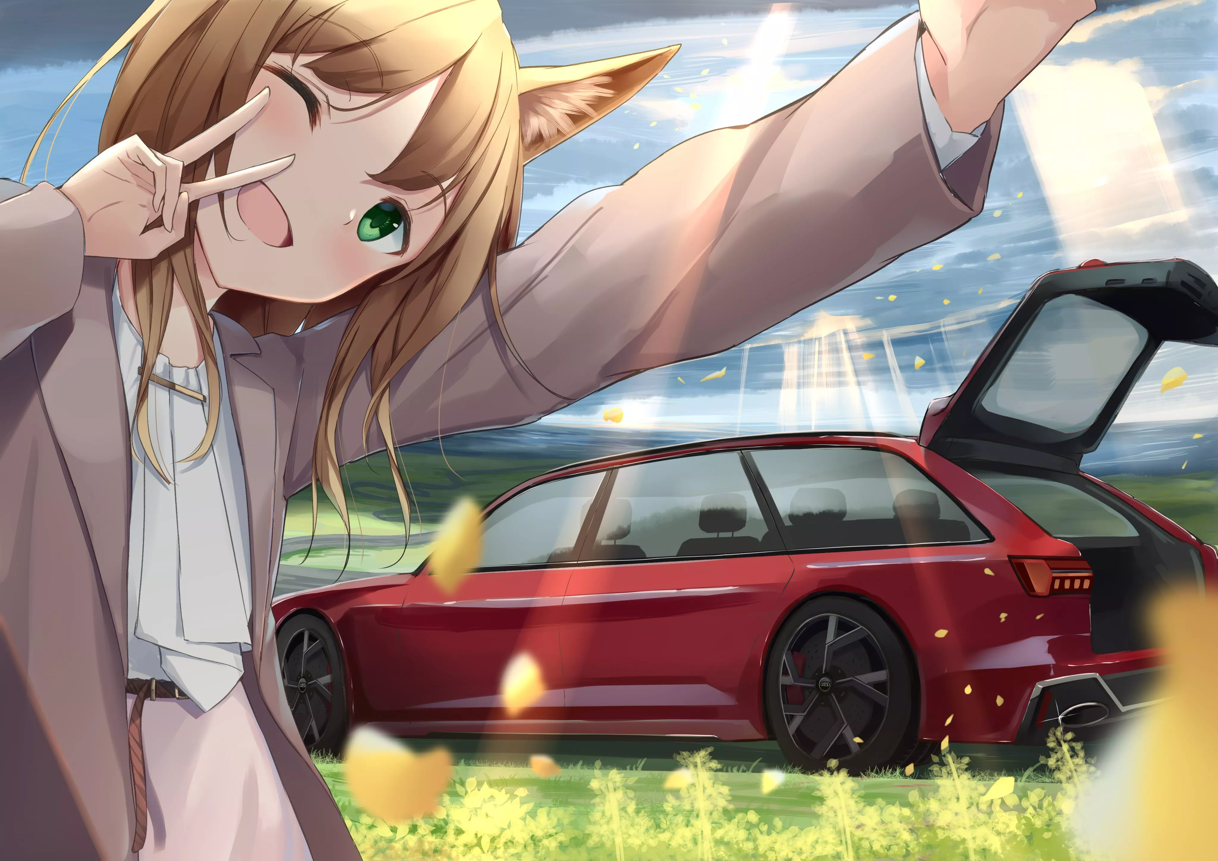 HD desktop wallpaper: Anime, Car, Girl