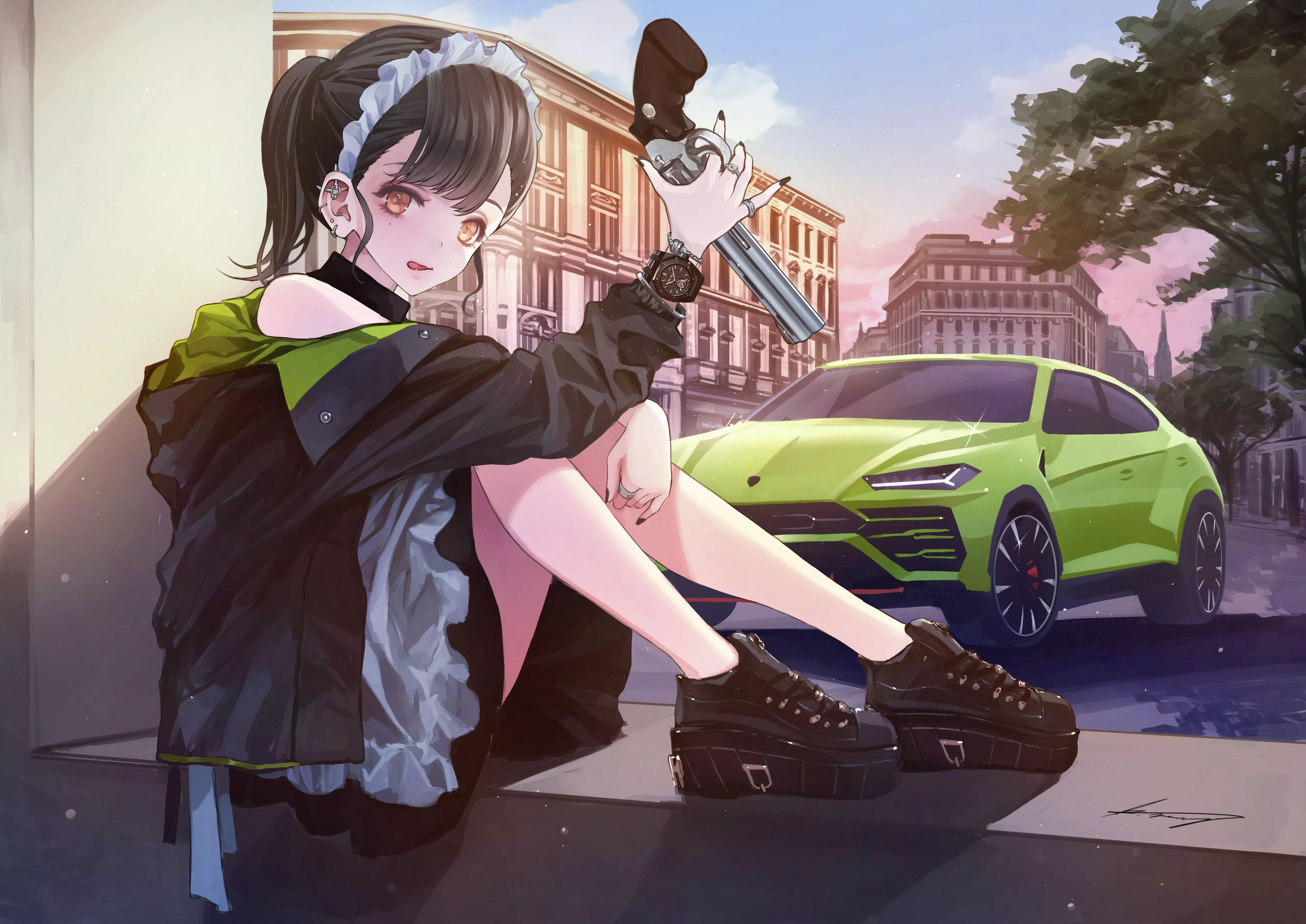 Anime, Lamborghini, Car, Original, Maid