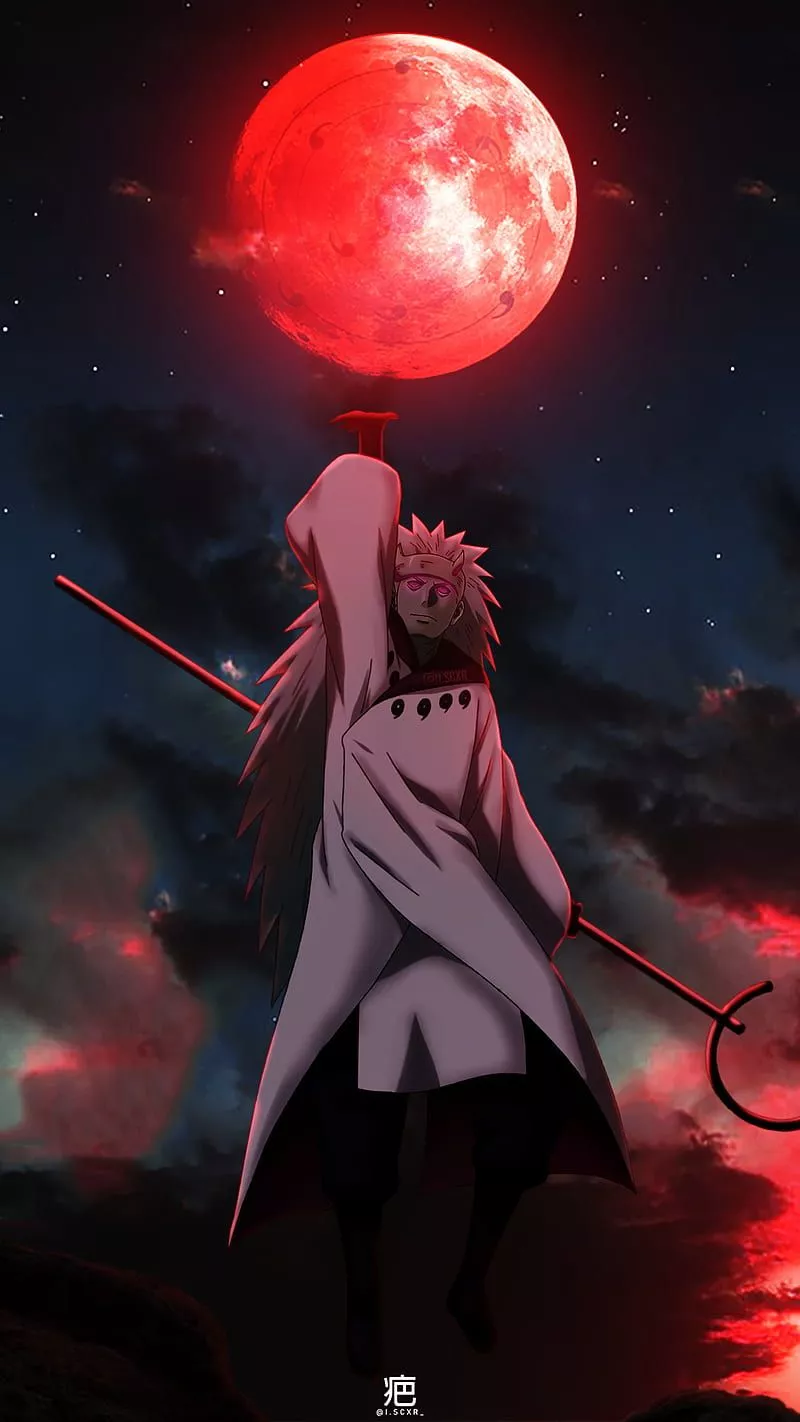 Madara Uchiha, aesthetic, sky, red moon