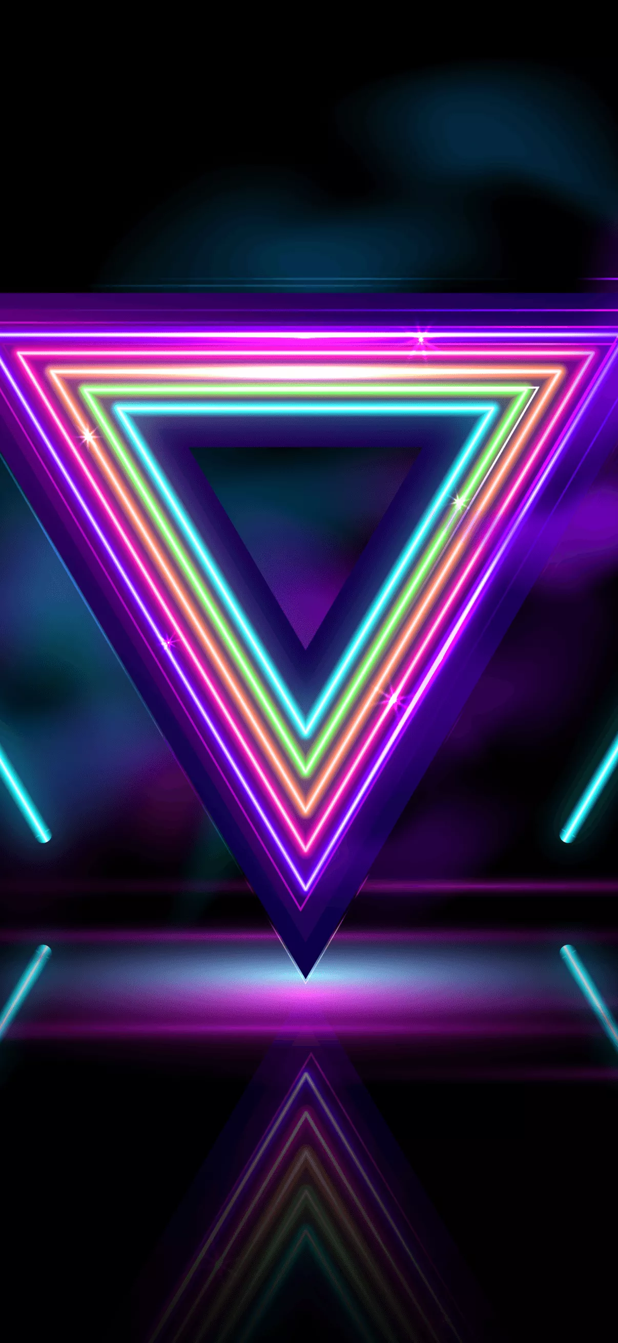 Triangles Wallpaper 4K, Neon colors