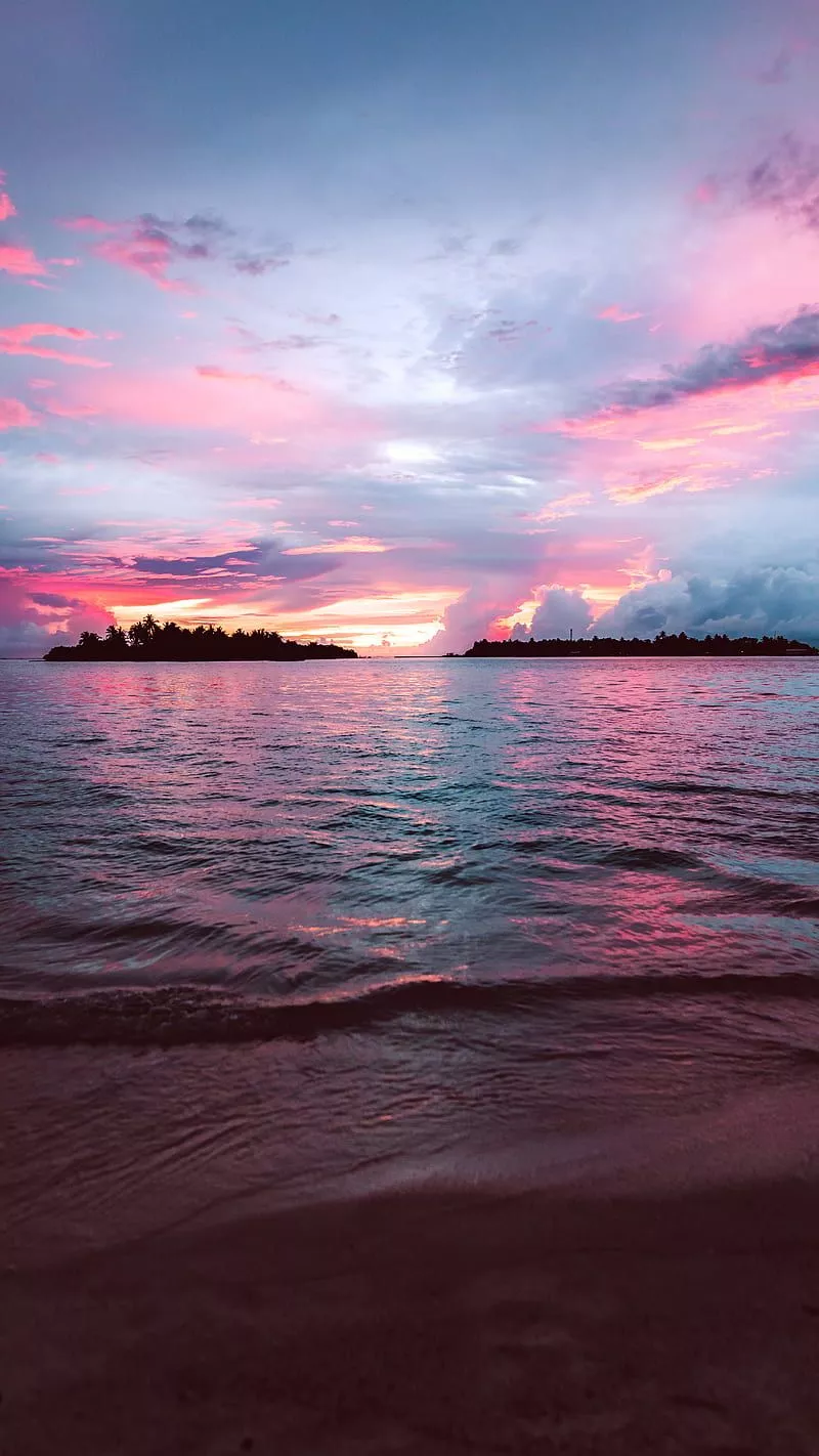 Pink sky, Ben, Maldives, Sunset, blue