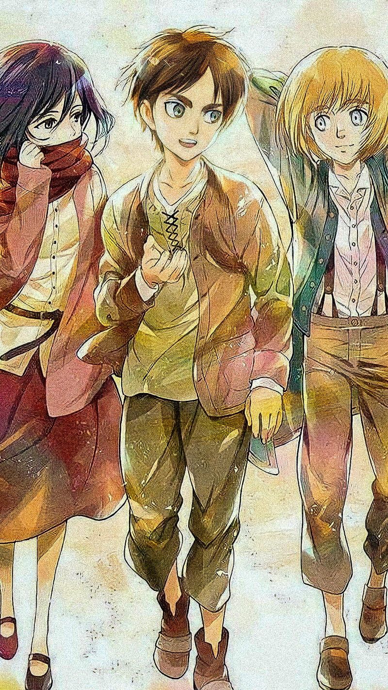Shingeki no Kyojin, armin arlert, attack on titan, eren, eren jaeger, mikasa, HD phone wallpaper