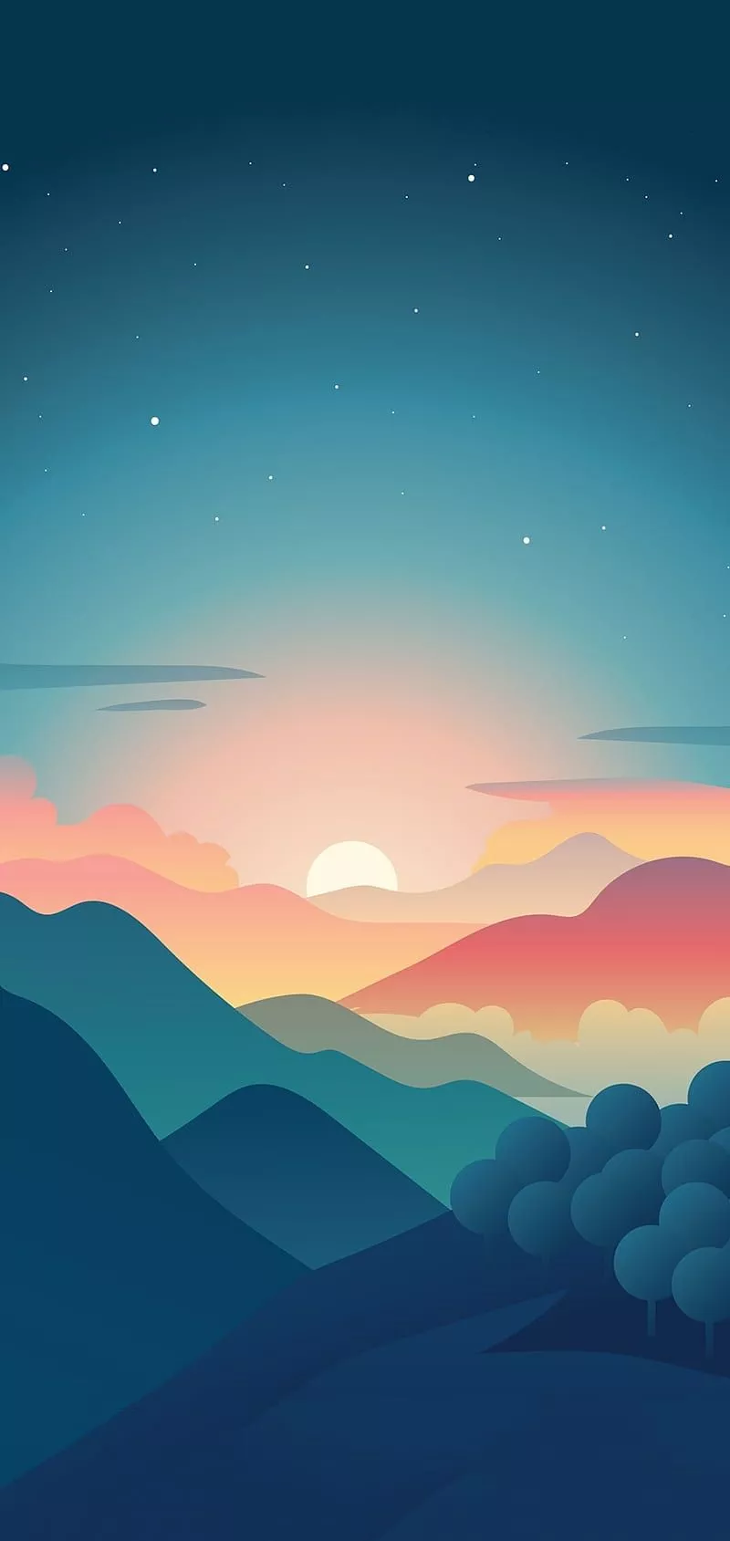 Minimal, colorful, mountain, sun