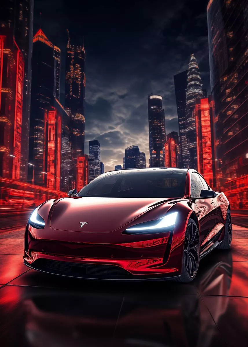 Tesla car Neon model' Poster