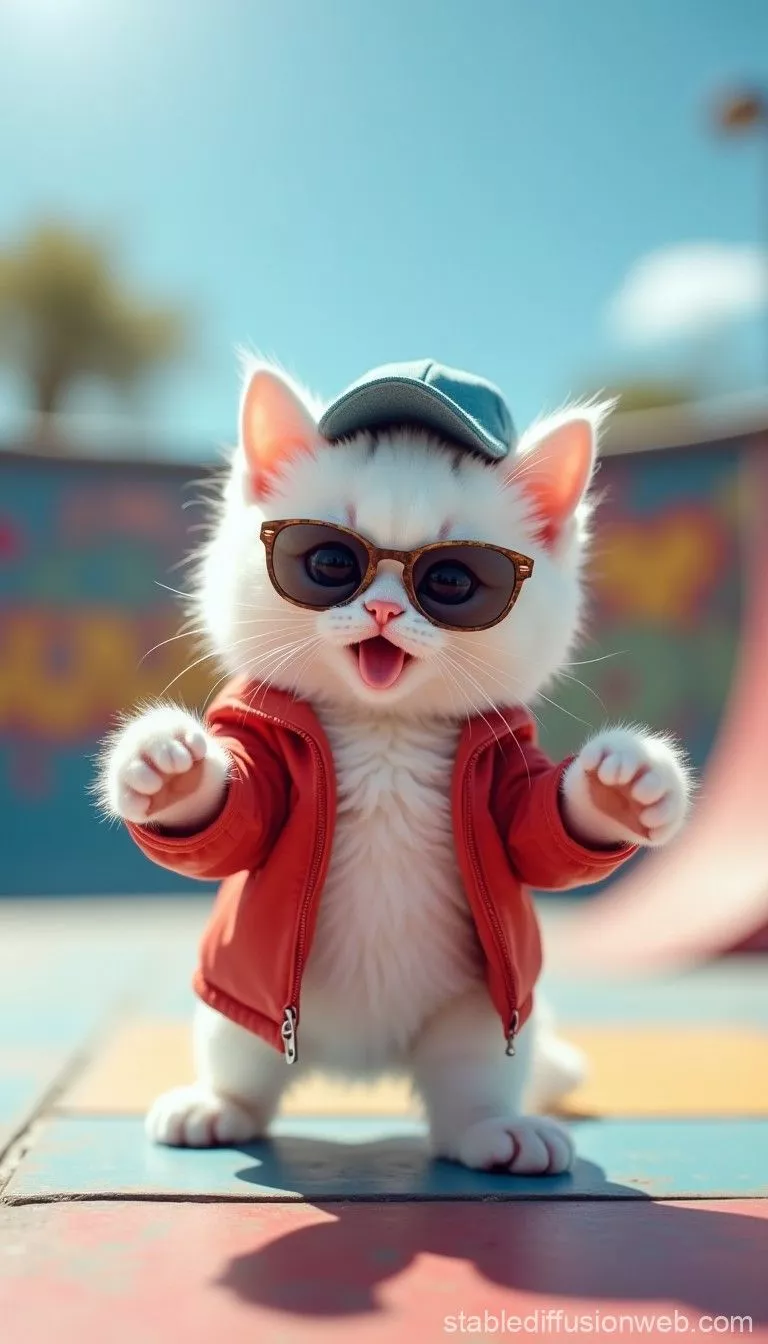 Cute Kitten at Skate Park. Stable
