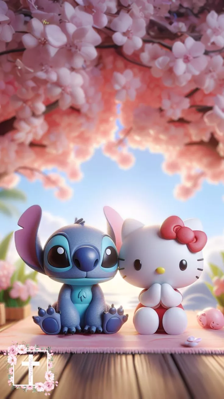 Hello Kitty & Stitch Phone Wallpaper
