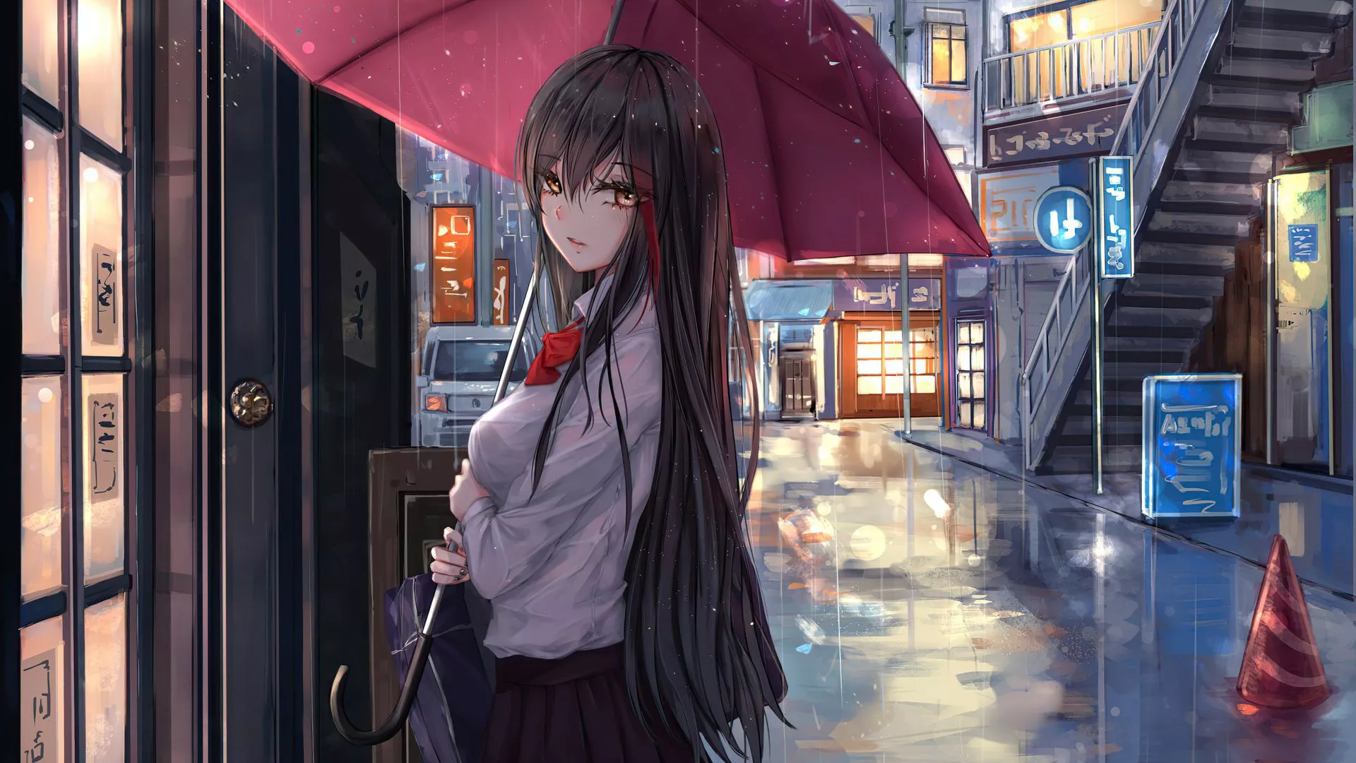 Download Umbrella Rain Anime Girl Anime