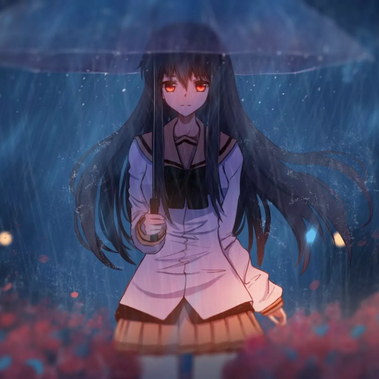 Wallpaper anime girl in rain