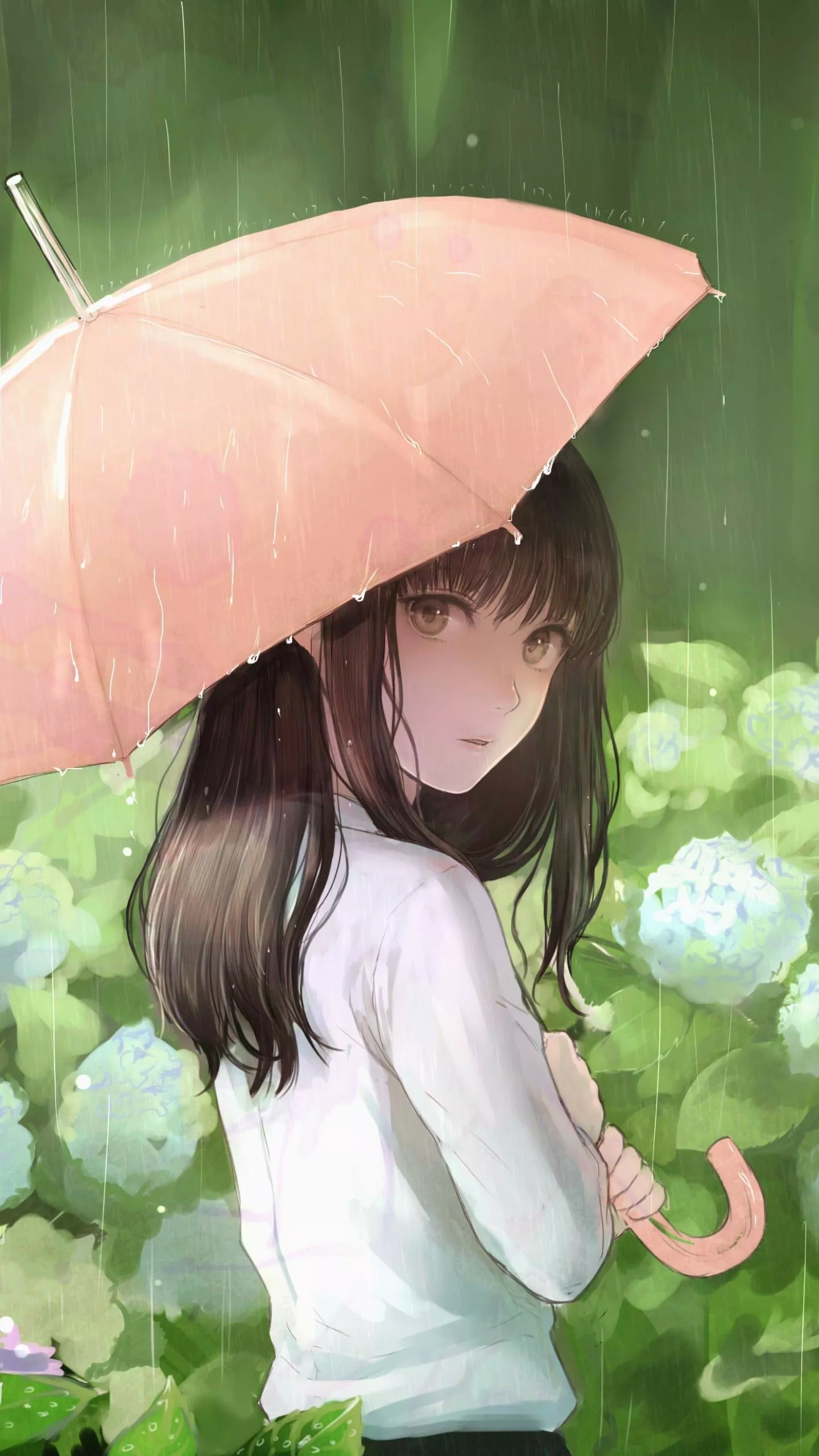 Anime Girl with Pink Umbrella in