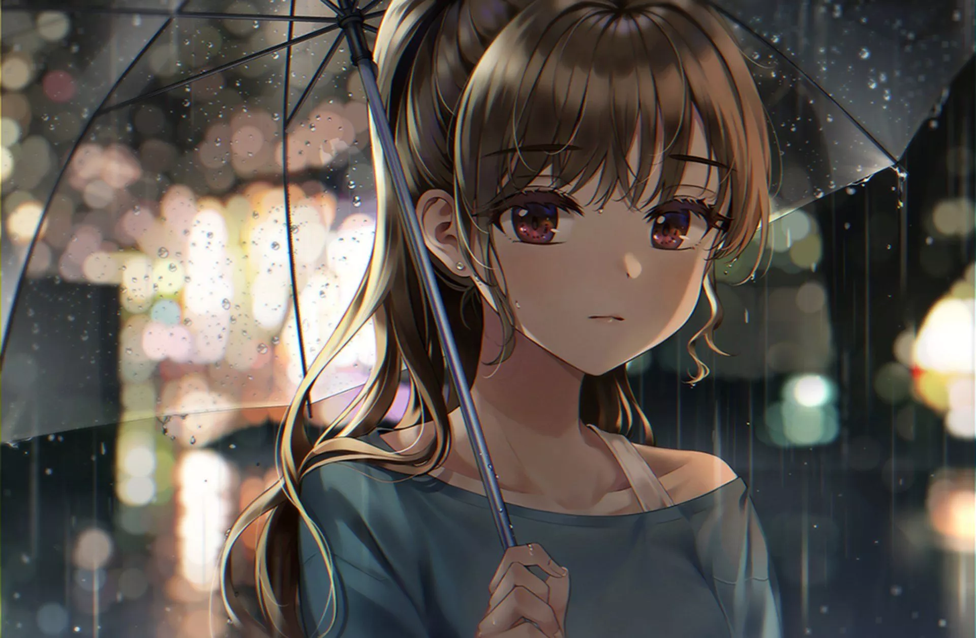 Download Night Umbrella Rain Anime Girl