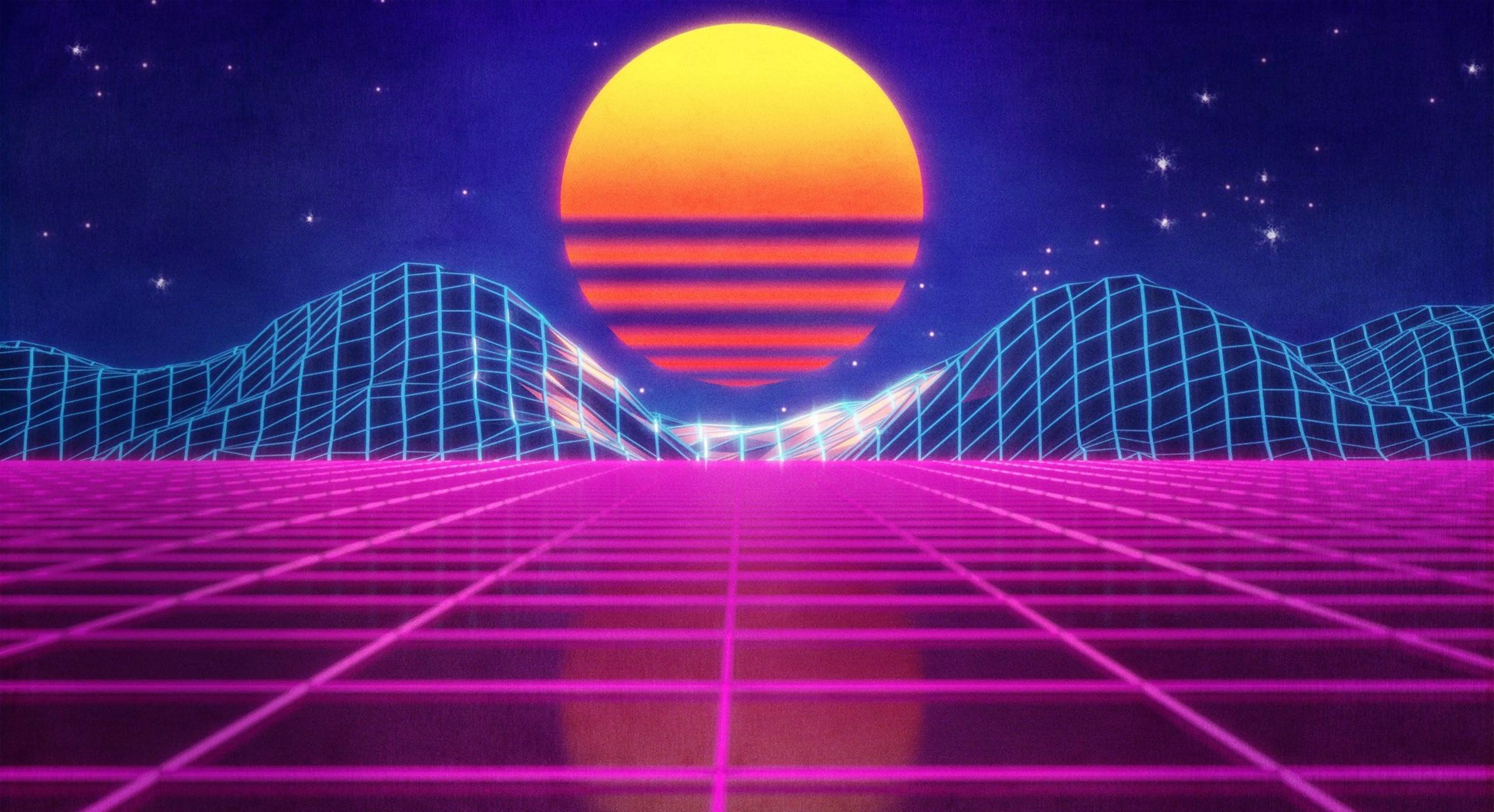 Download Retrowave Neon Grid Field
