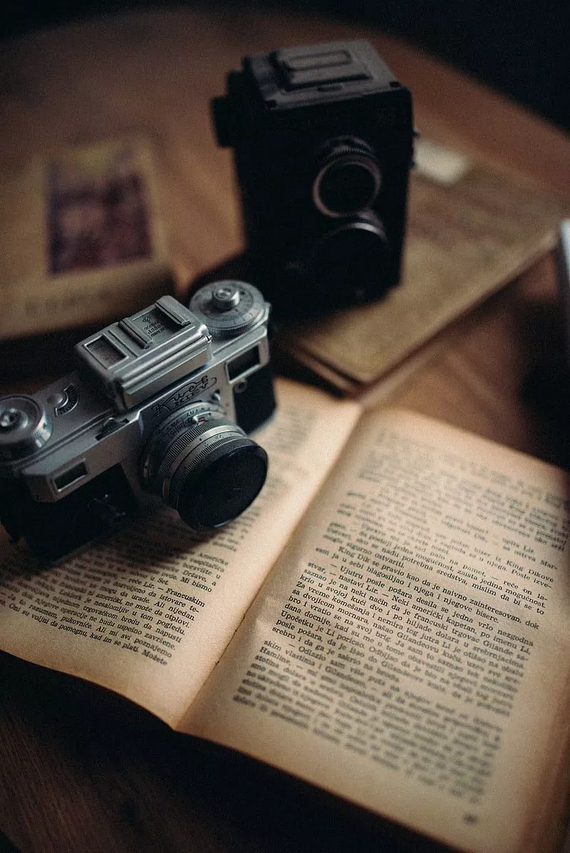 Camera, book, old, retro, vintage, HD