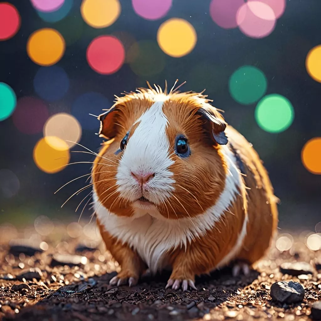 Adorable Guinea Pig with Colorful Bokeh