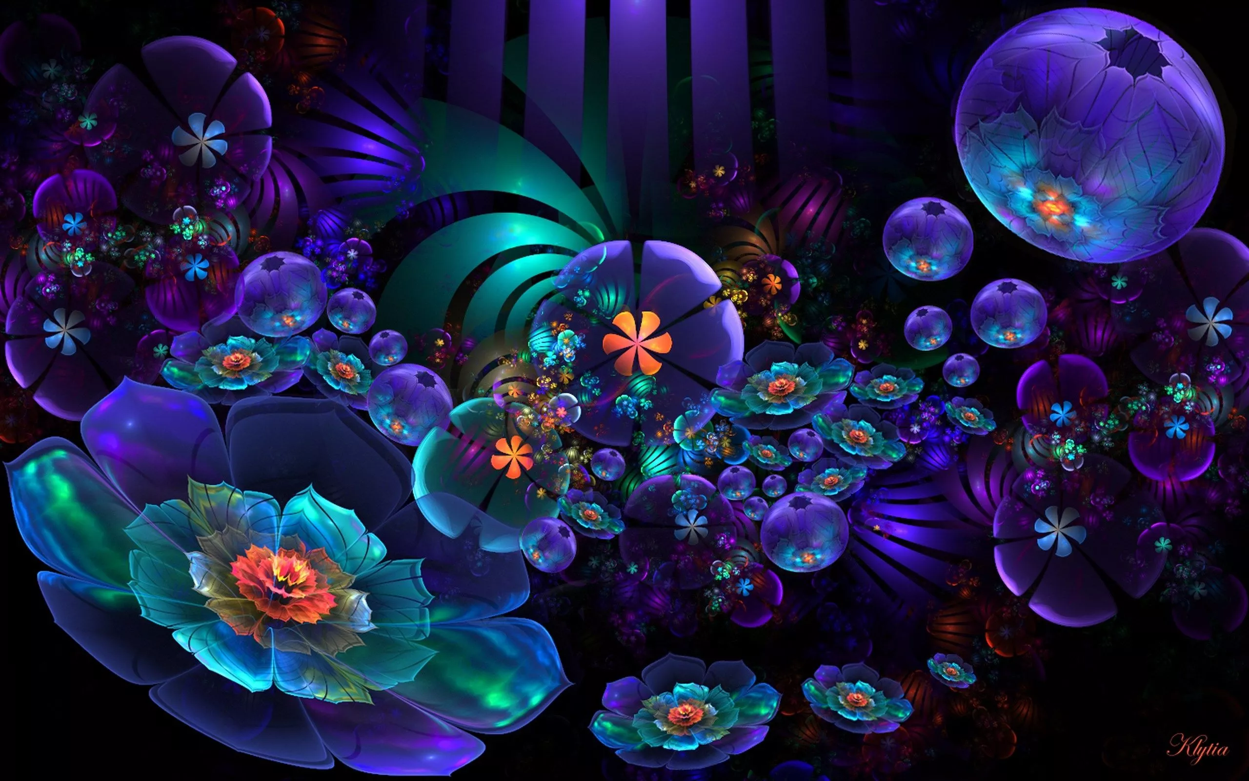 Blue Neon Artistic Flower HD Wallpaper