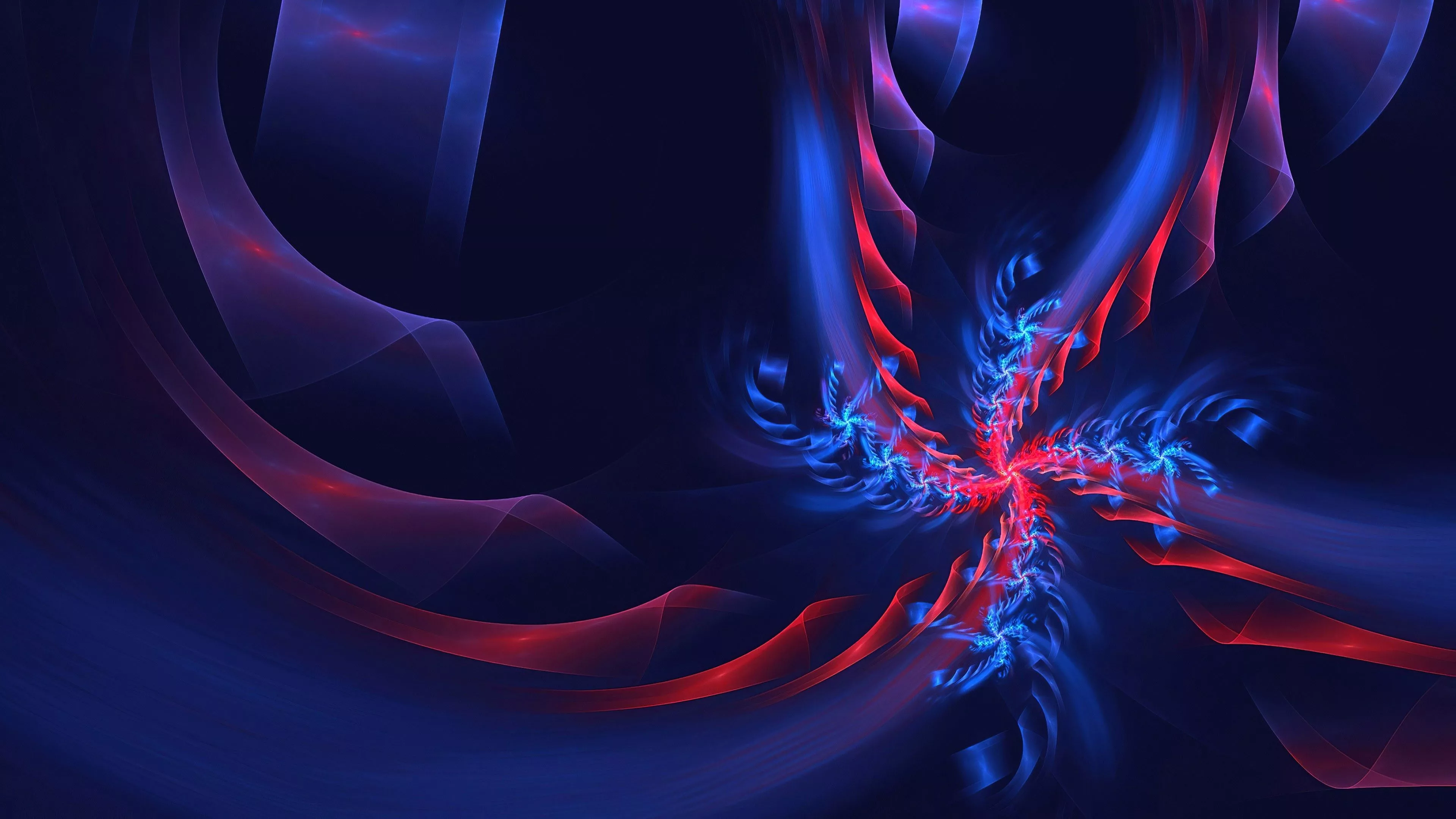 Blue Red Neon Flower Vortex Abstraction