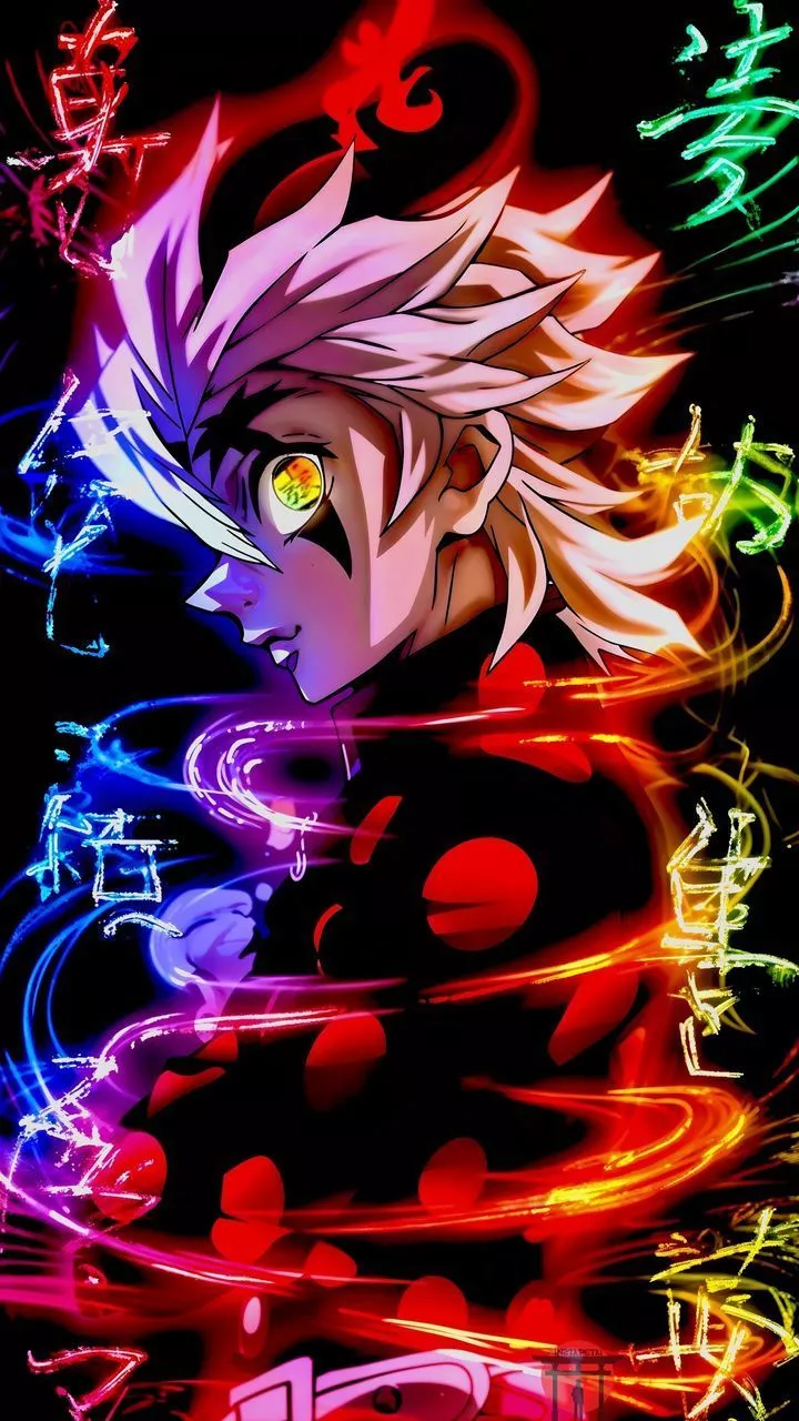 free wallpaper 4K guy, character, neon, glow, anime, demon slayer, art for mobile and desktop