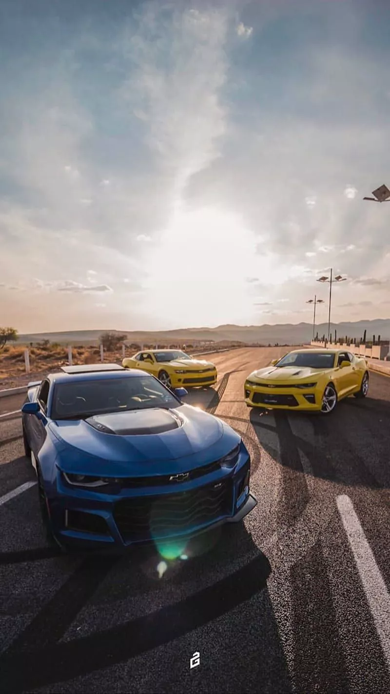 Camaro SS, carros, car, sports, edge, chevrolet, blue, yellow, HD phone wallpaper