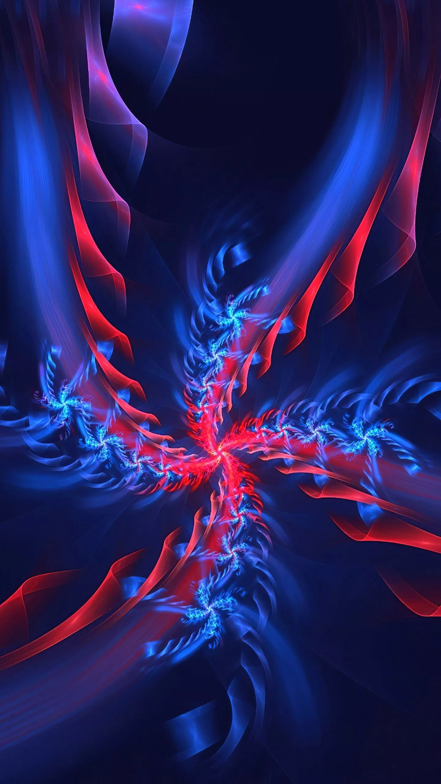 Blue Red Neon Flower Vortex Abstraction